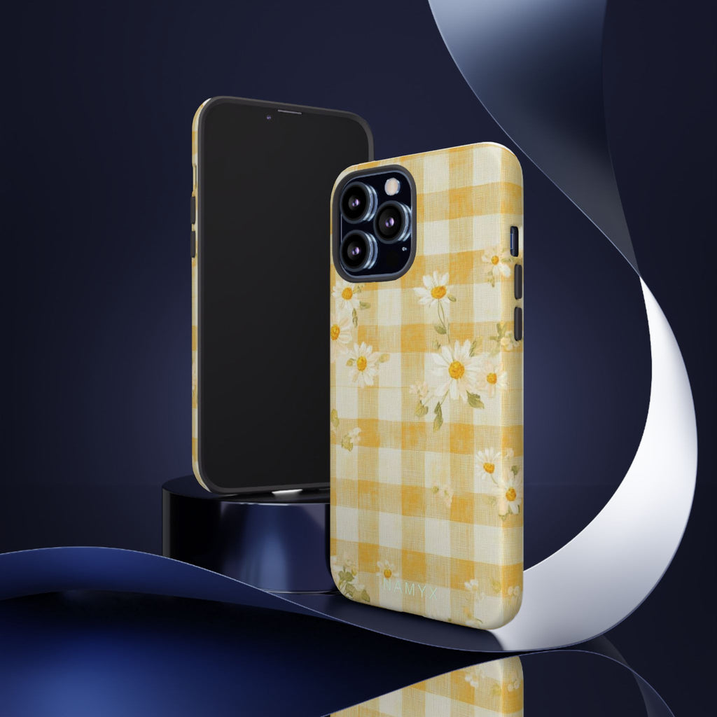 Daisy Gingham Tough Phone Case — Yellow Floral Protective Cover