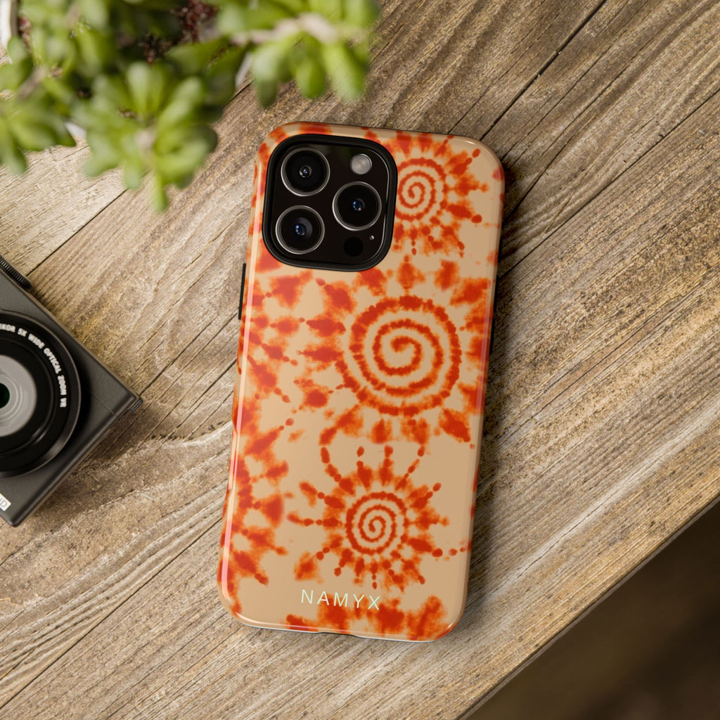 Tie-Dye Spiral Tough Phone Case — Orange Retro Protective Case
