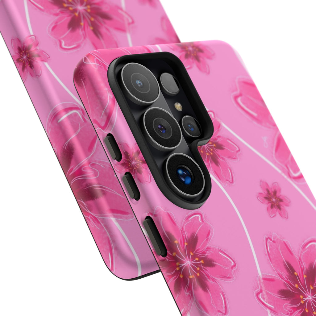 Pink Cherry Blossom Tough Phone Case — Floral Protective Cover