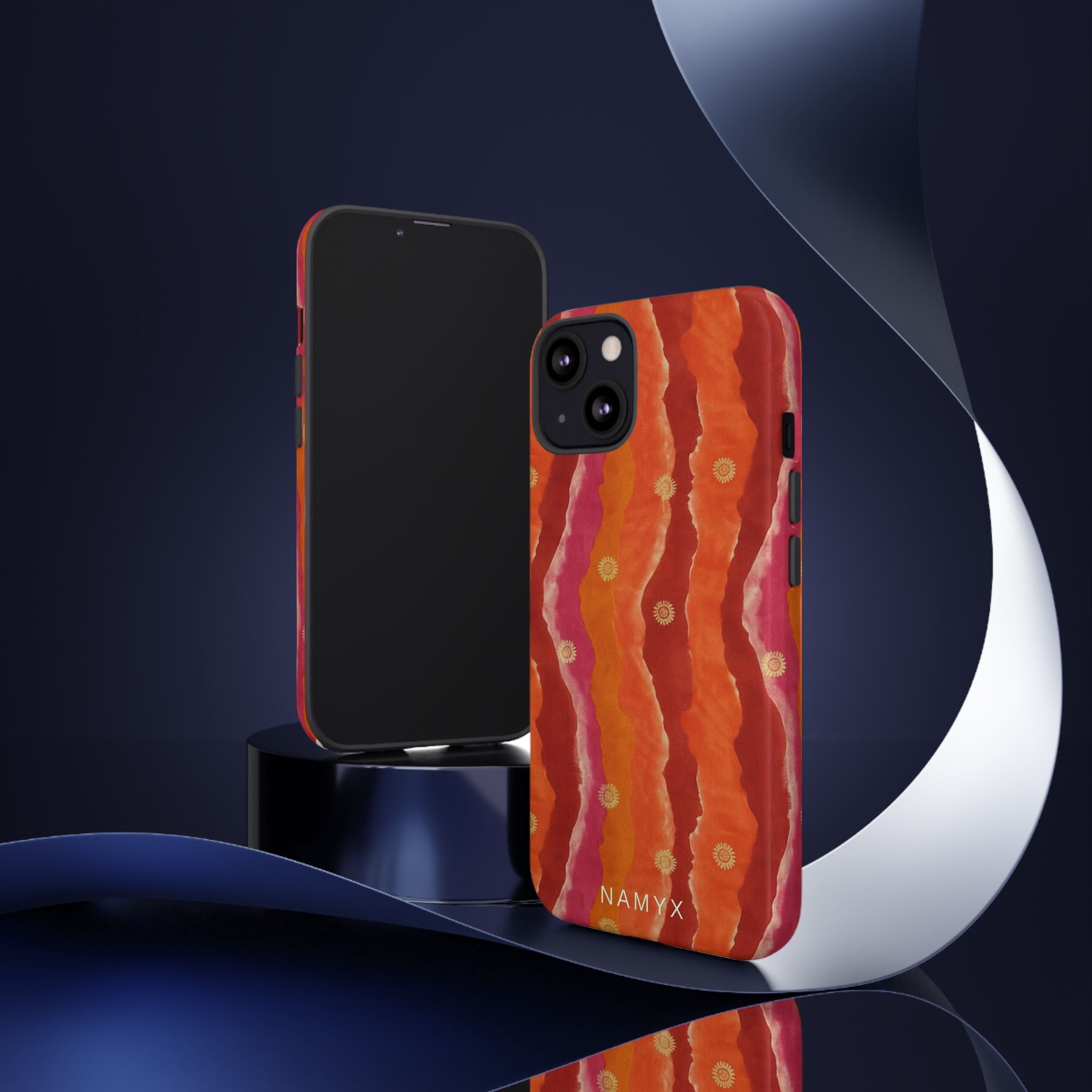Abstract Red Waves Phone Case — Bold Orange & Pink Protective Tough Case