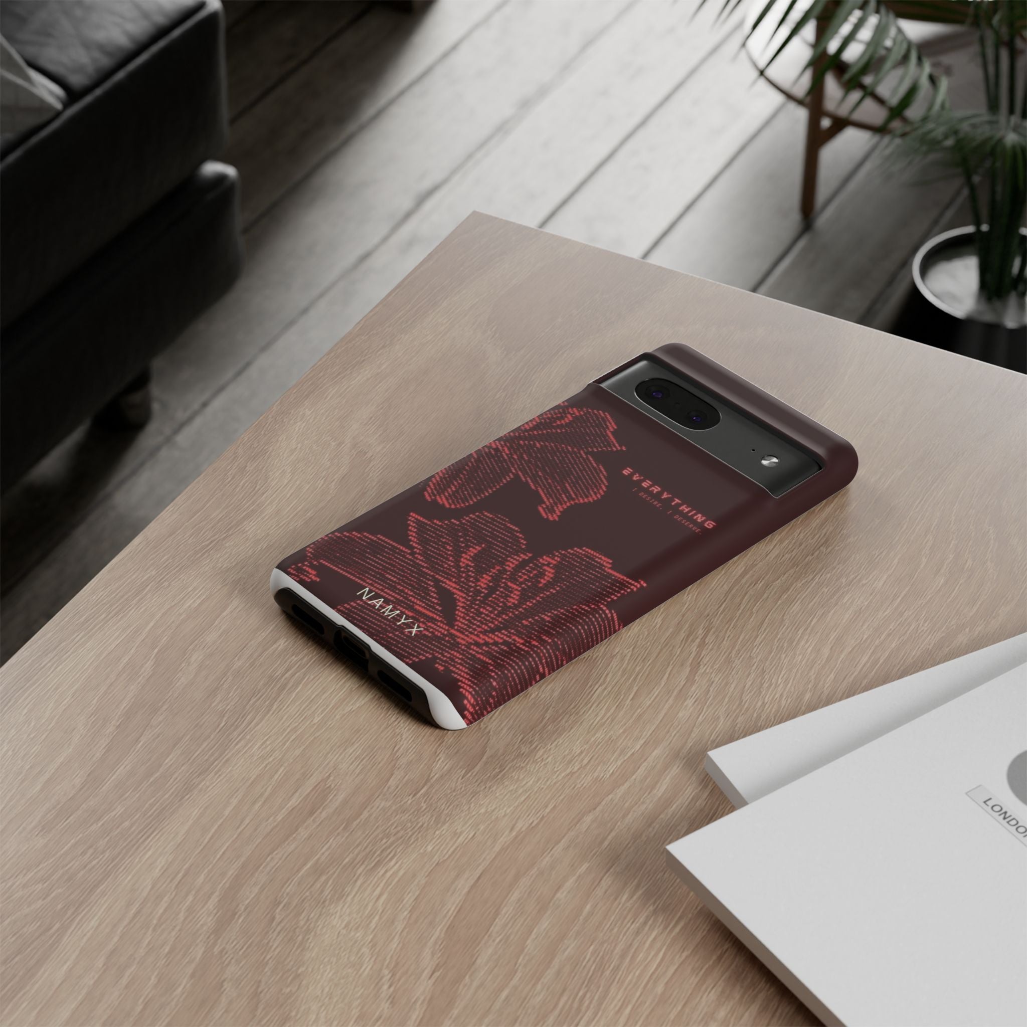 Floral Tough Phone Case — 'Everything' Burgundy Protective Cover
