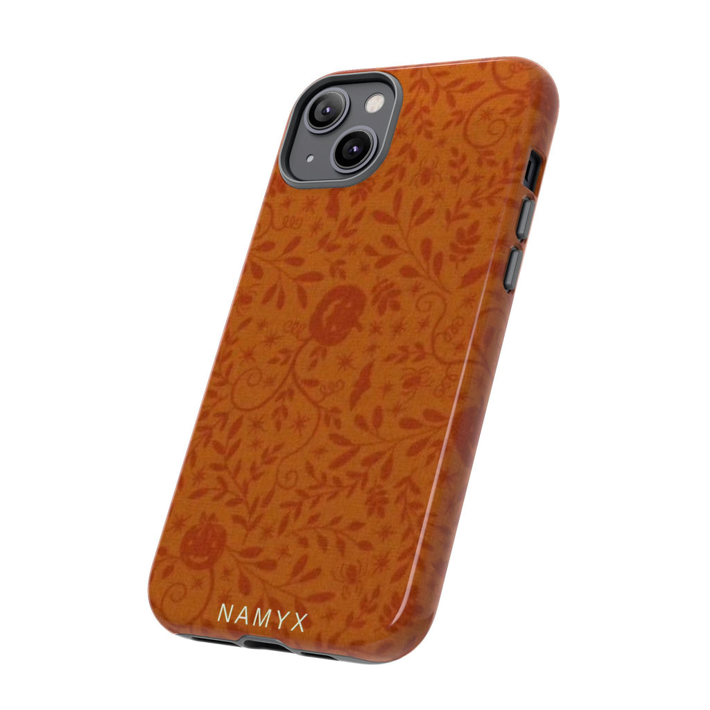 Floral Leather Phone Case — Rustic Orange Botanical Tough Case