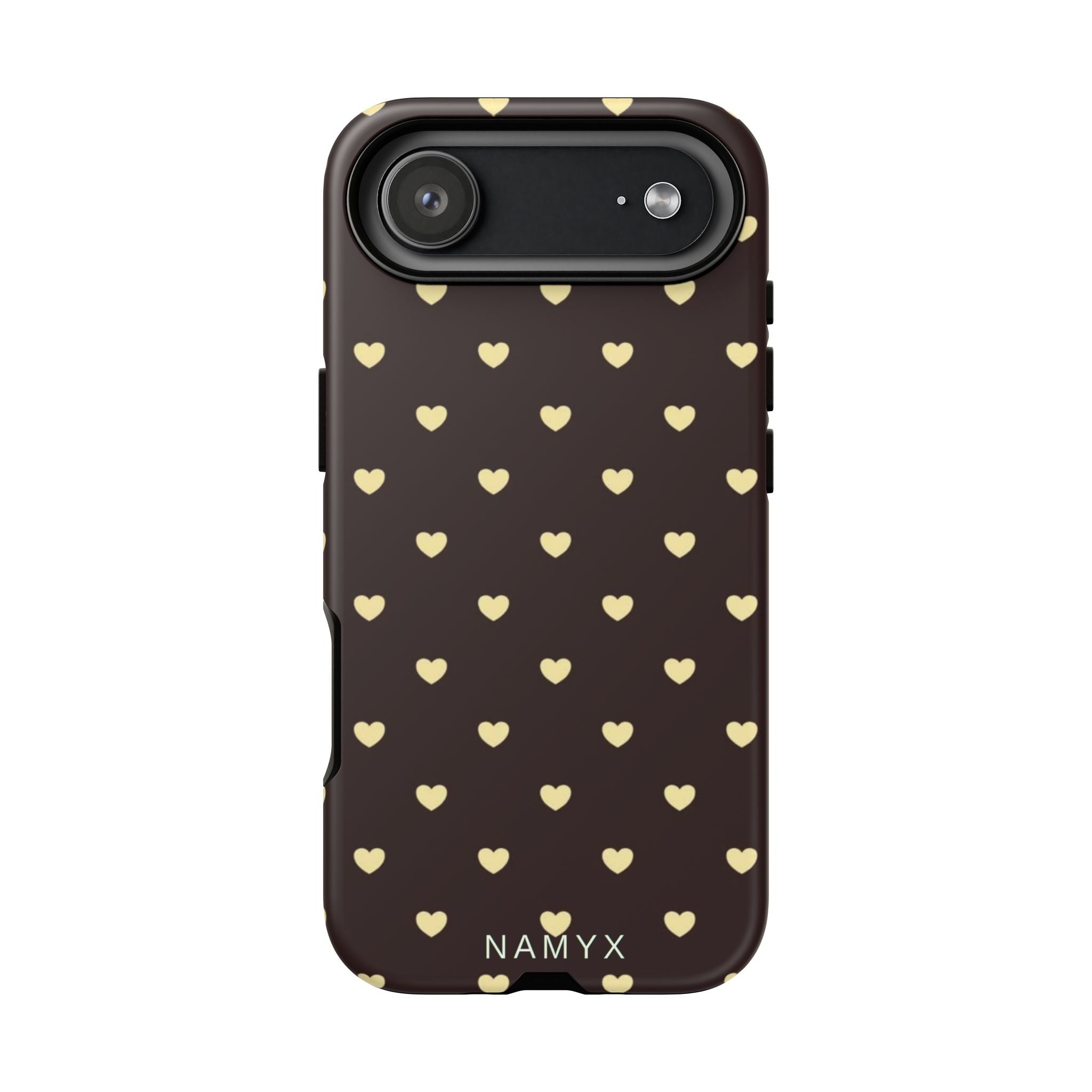 Tough Case — Brown Phone Case with Cream Heart Pattern