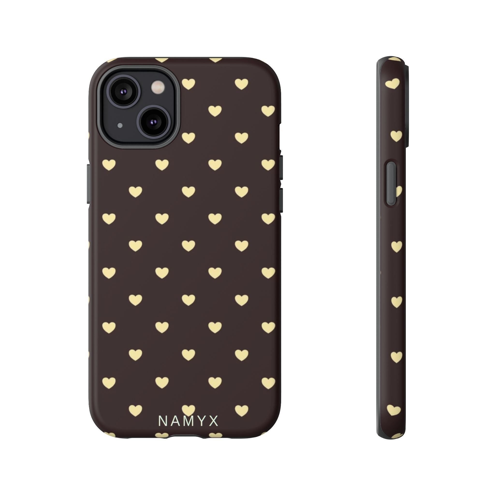 Tough Case — Brown Phone Case with Cream Heart Pattern