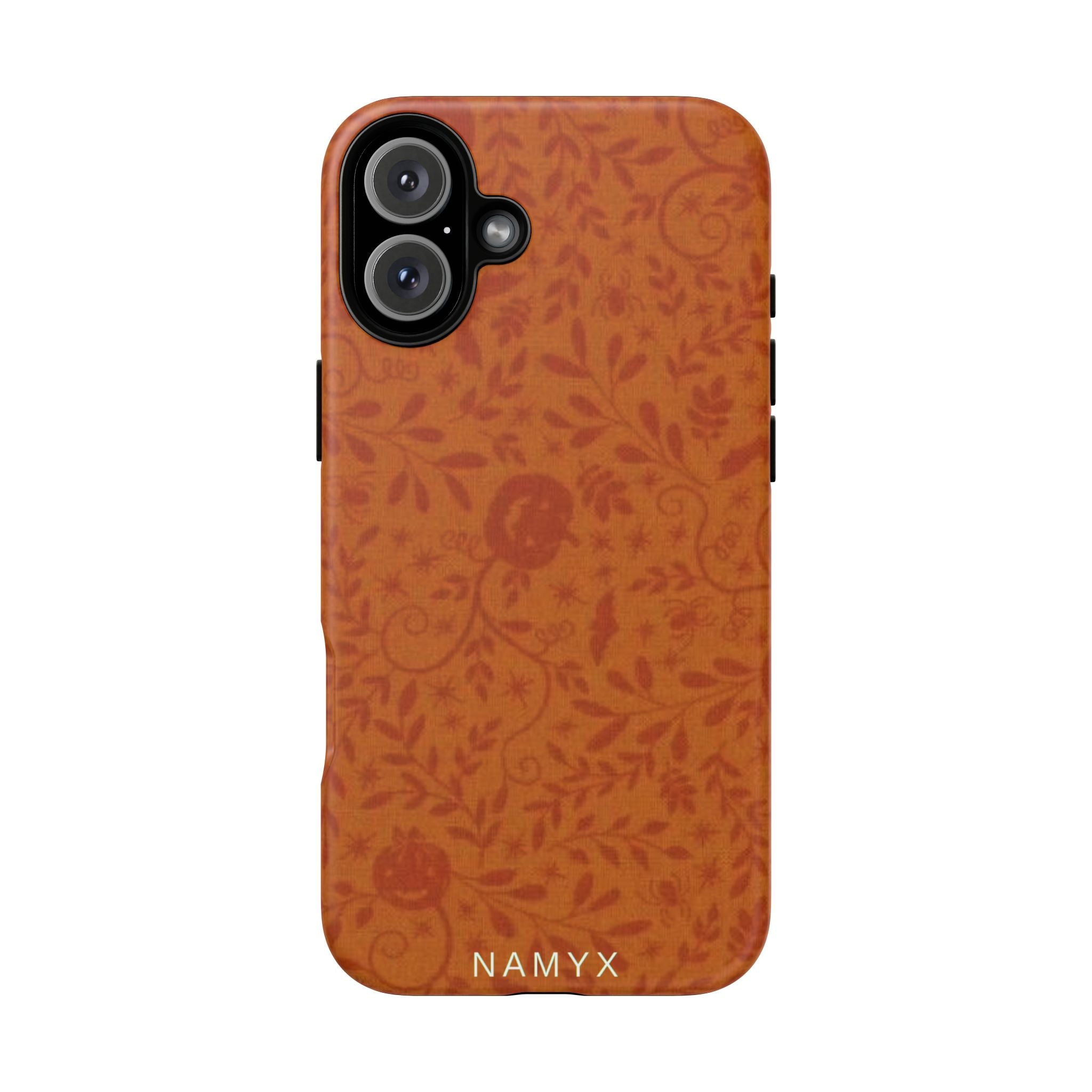 Floral Leather Phone Case — Rustic Orange Botanical Tough Case