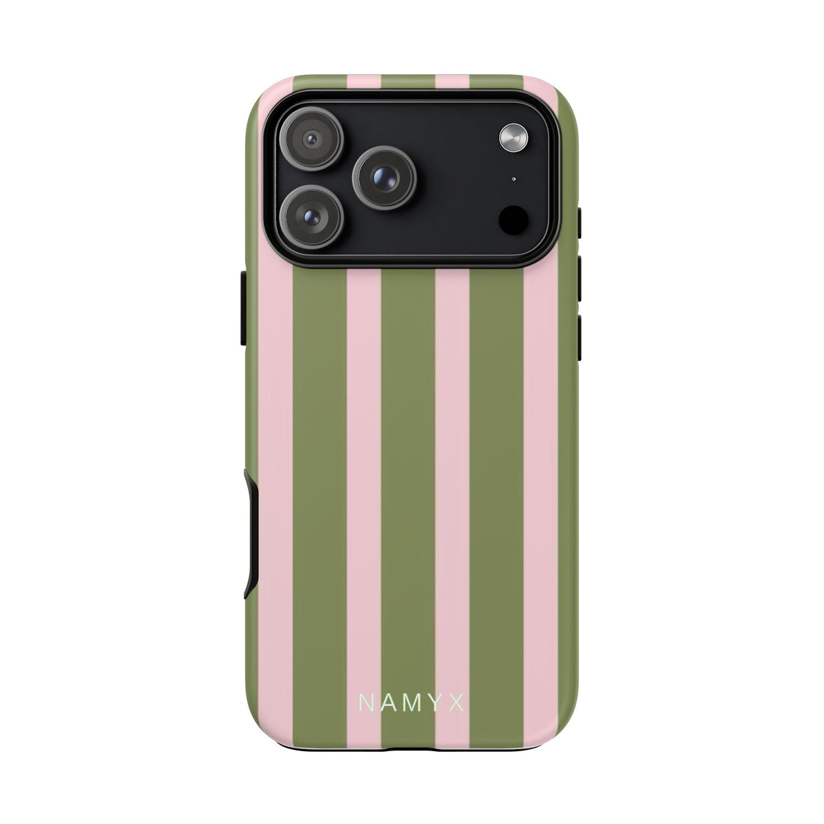 Striped Olive & Blush Tough Phone Case — Durable Protective Phone Cover