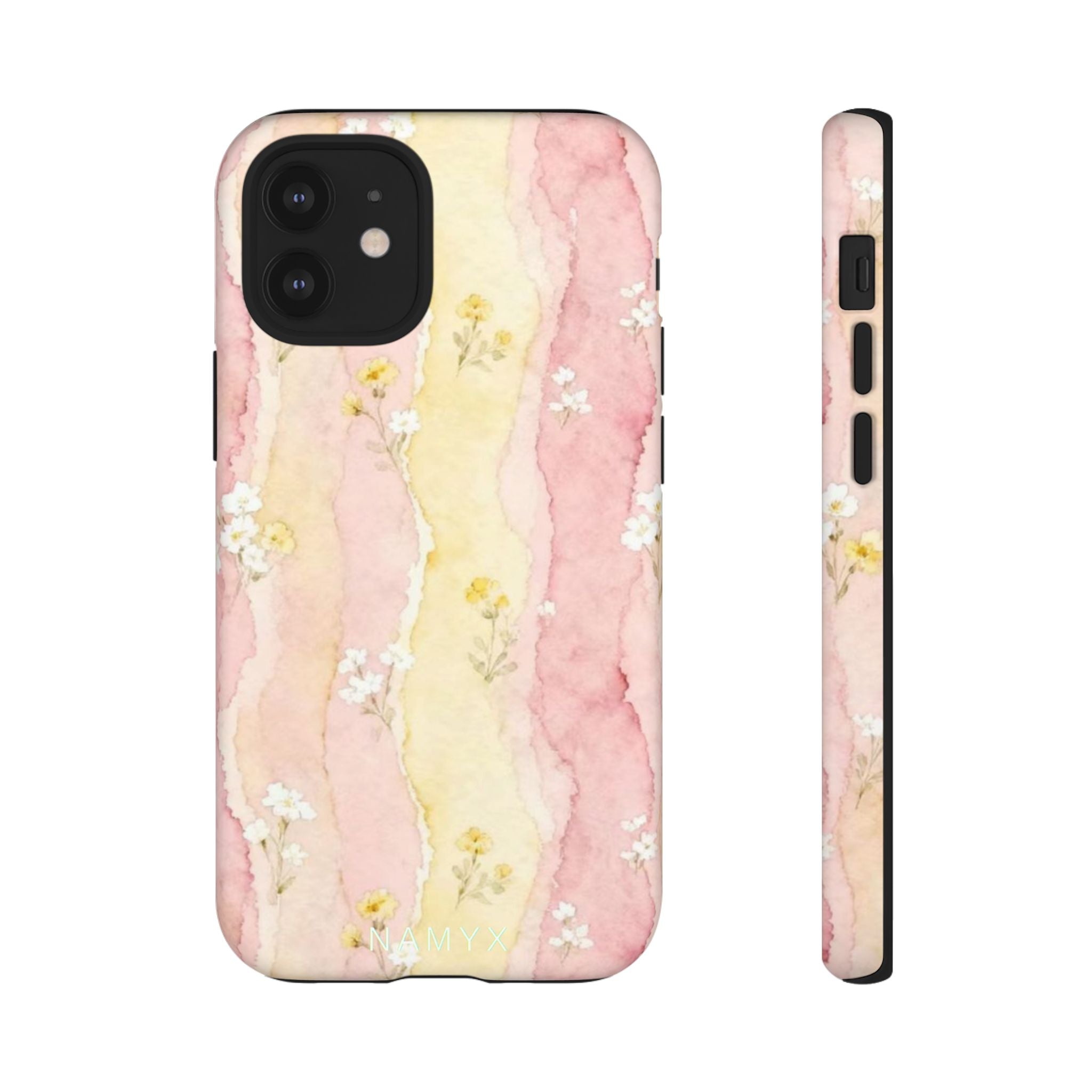Floral Watercolor Tough Phone Case — Pink & Yellow Daisy Protective Cover