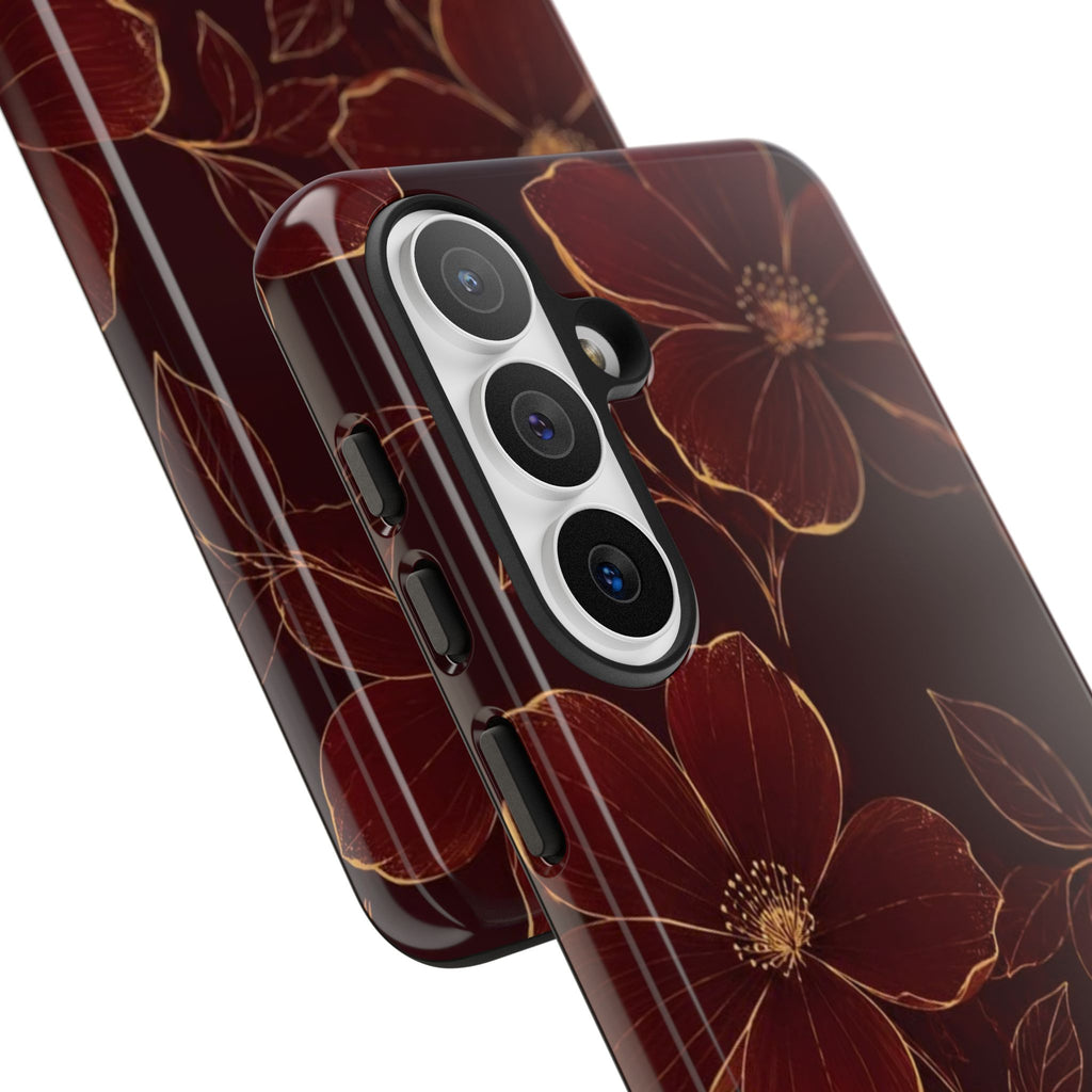 Floral Tough Case — Dark Red Botanical Phone Case