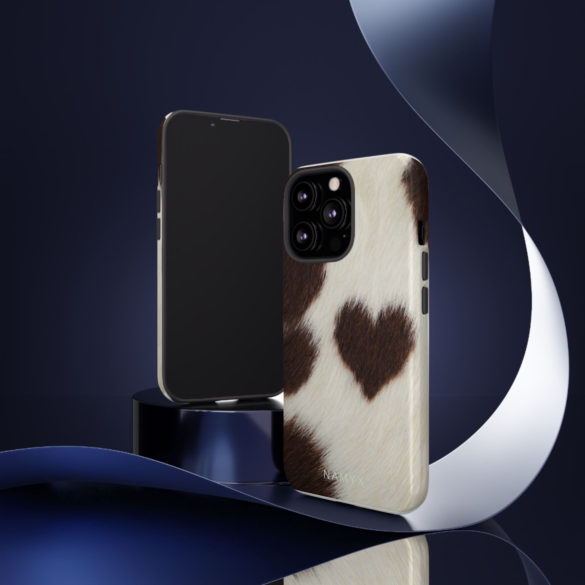 Cowhide Heart Phone Case — Cute Cow Print Protective iPhone Cover
