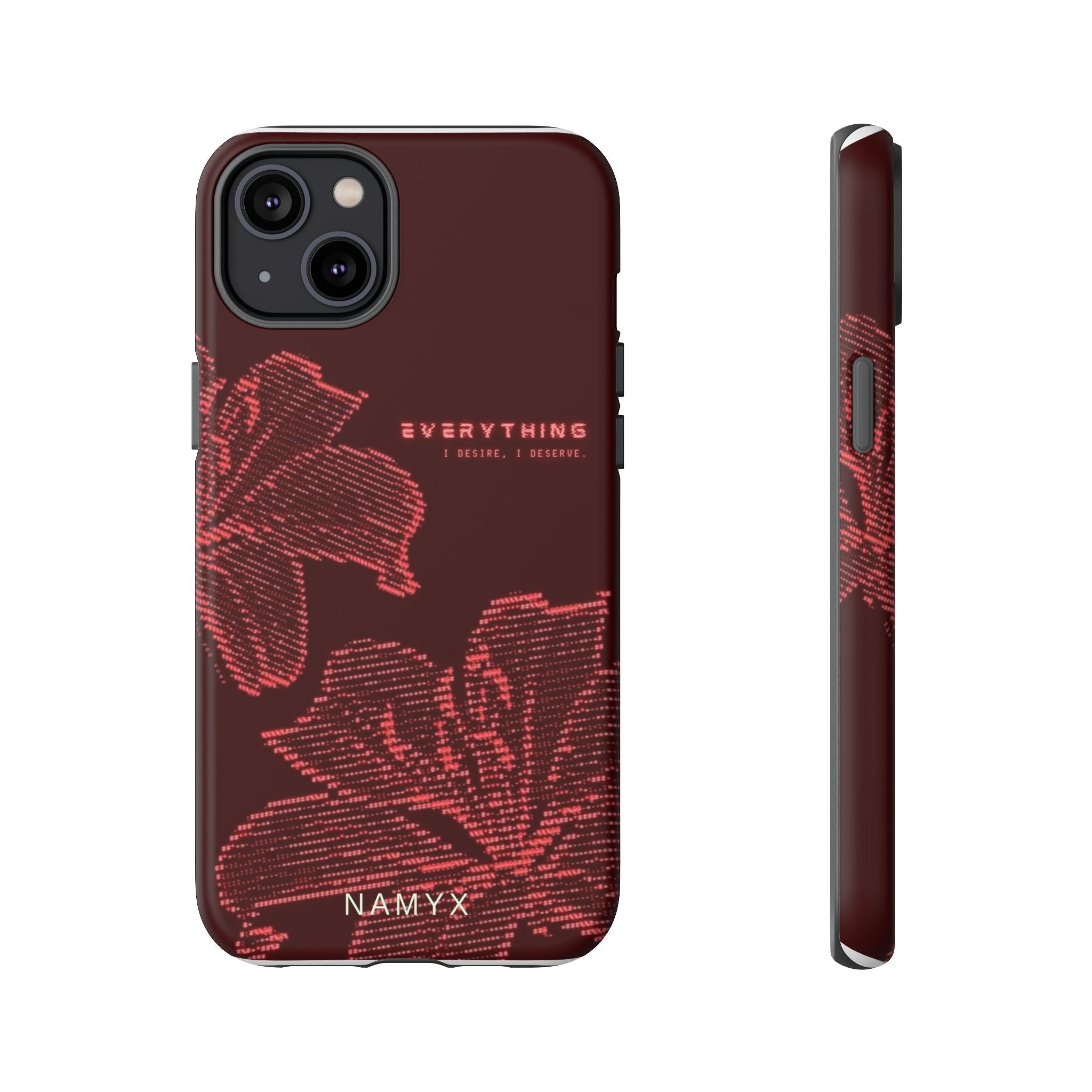 Floral Tough Phone Case — 'Everything' Burgundy Protective Cover