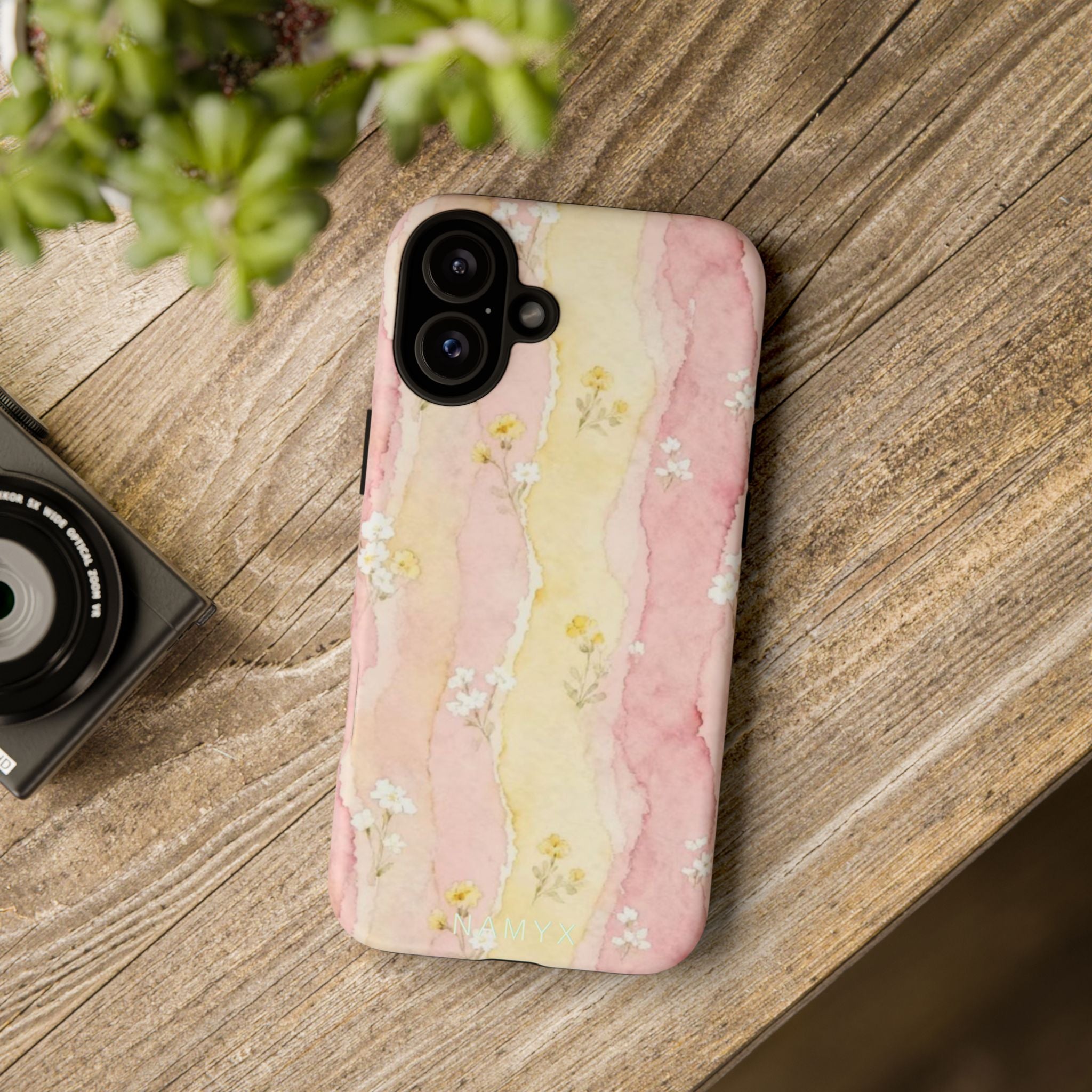 Floral Watercolor Tough Phone Case — Pink & Yellow Daisy Protective Cover