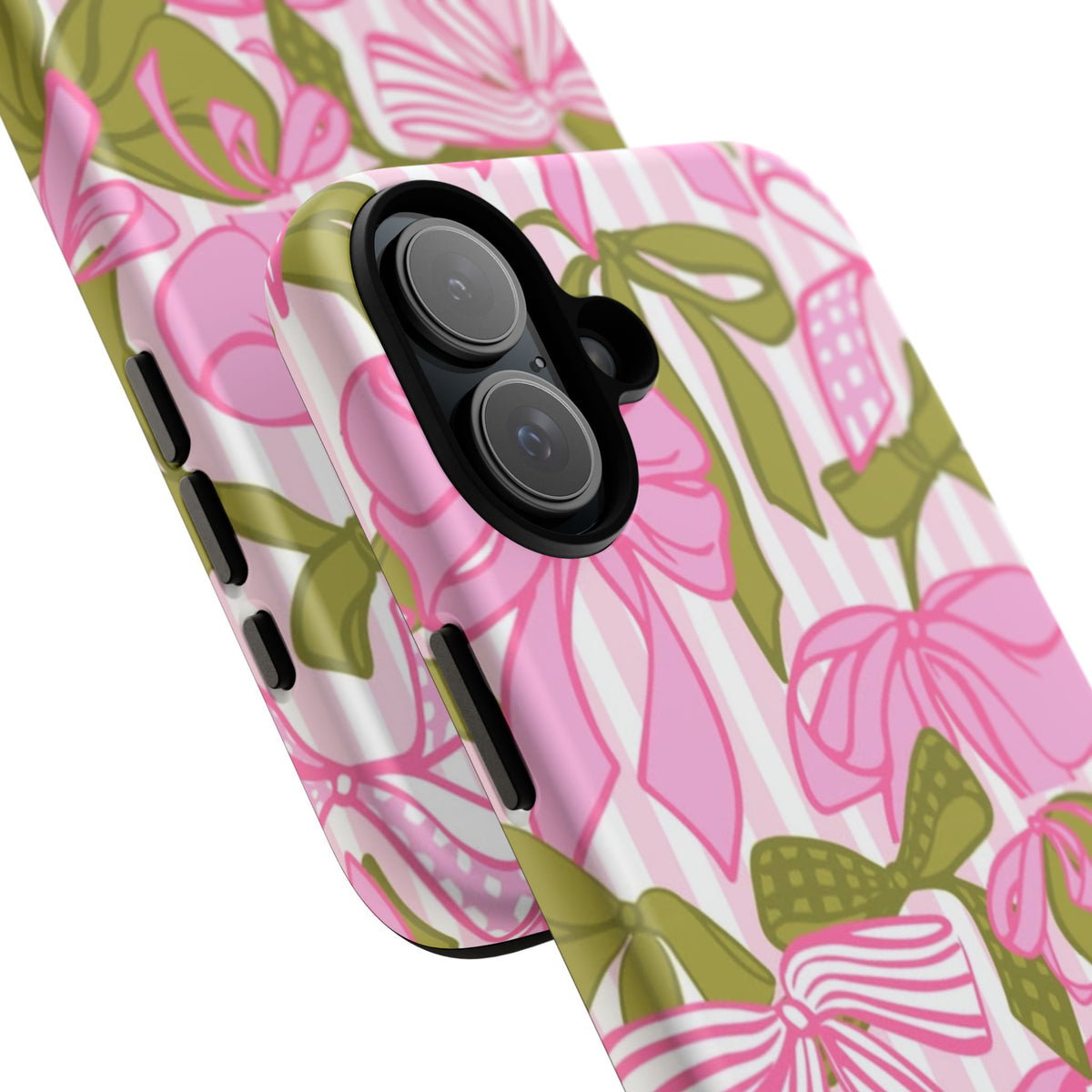 Bow Pattern Tough Case - Pink & Olive Floral Phone Cover