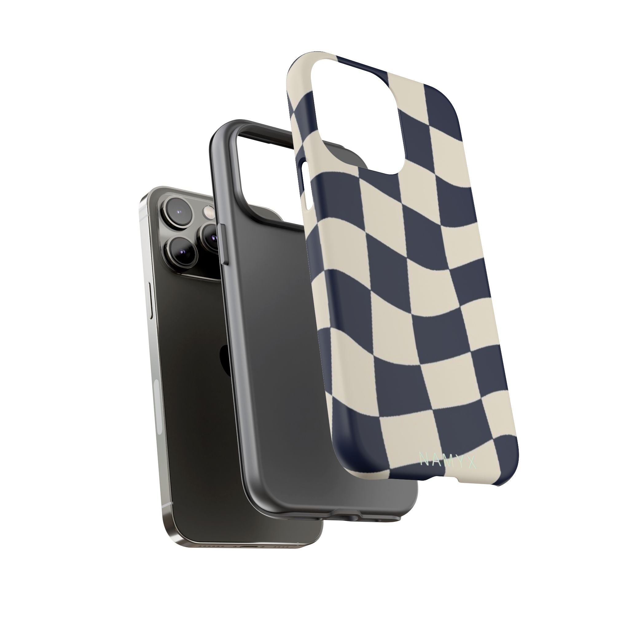Wavy Checkered Phone Case – Retro Navy Racing Pattern Tough Case