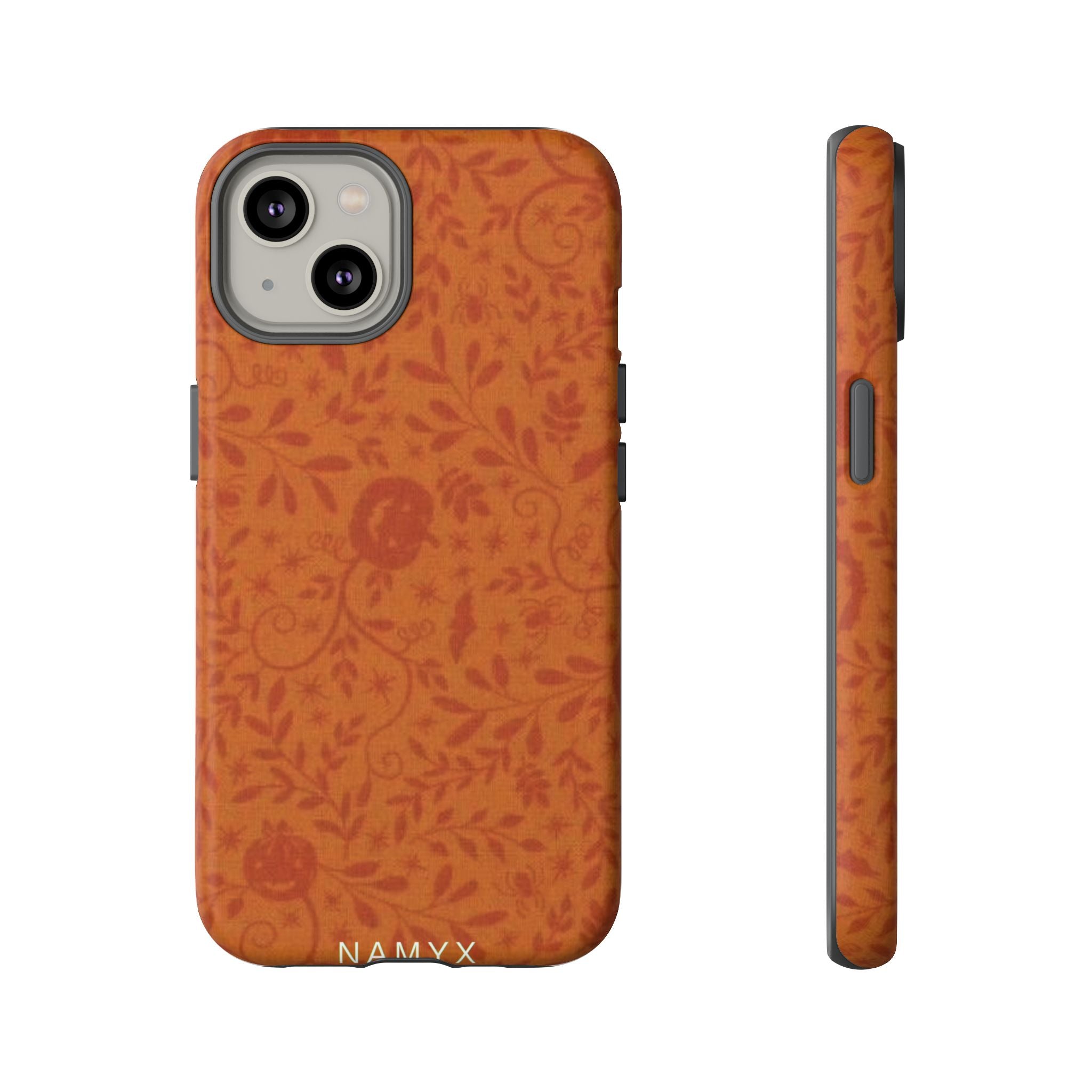 Floral Leather Phone Case — Rustic Orange Botanical Tough Case