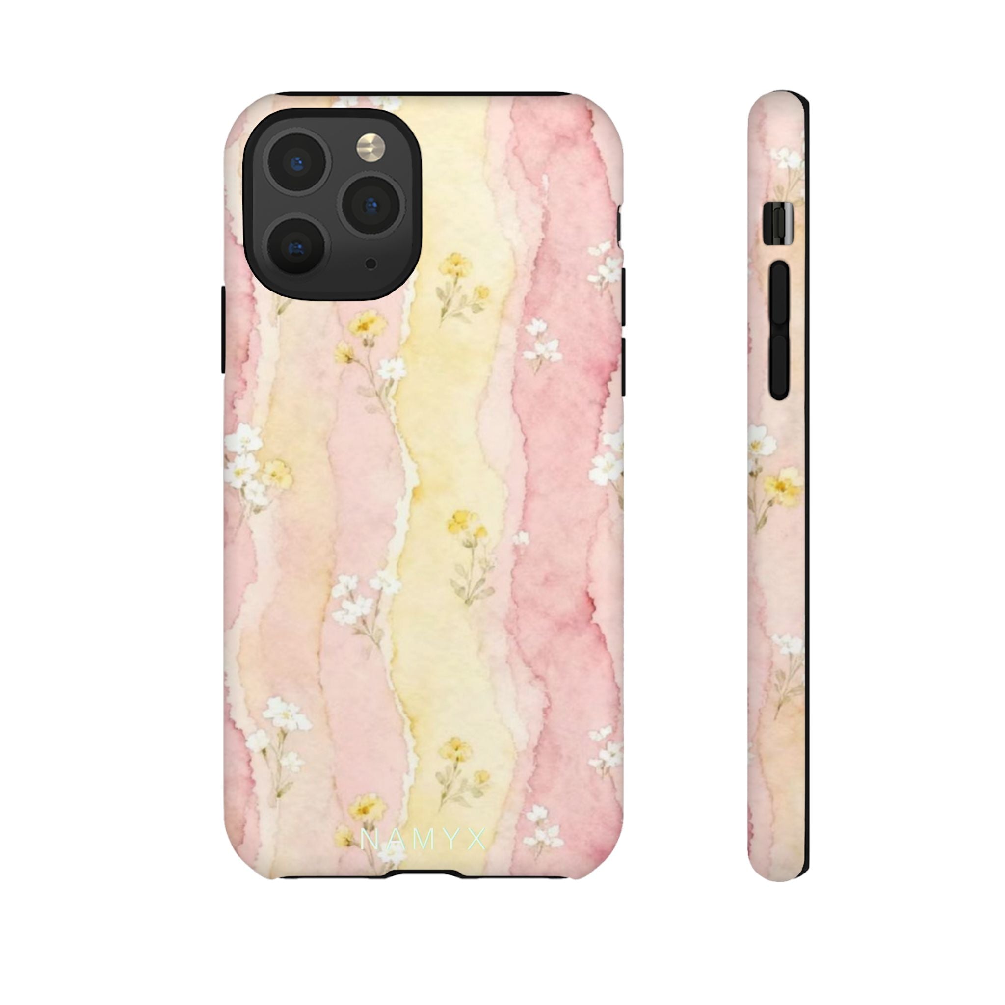 Floral Watercolor Tough Phone Case — Pink & Yellow Daisy Protective Cover