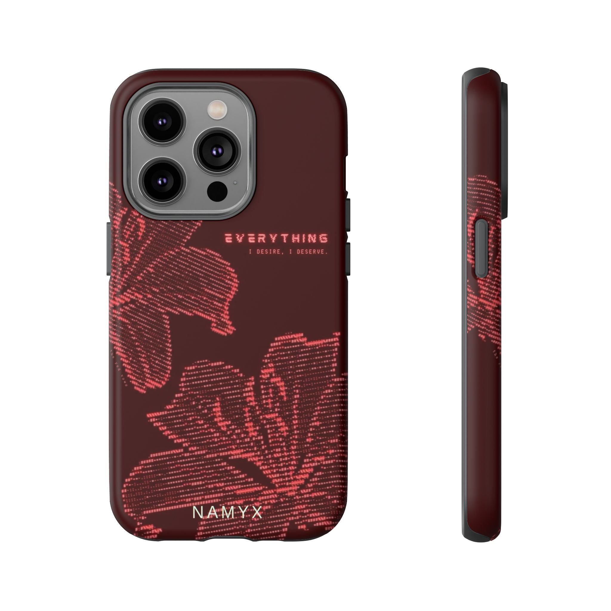 Floral Tough Phone Case — 'Everything' Burgundy Protective Cover