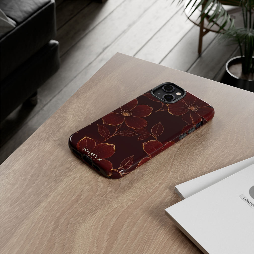 Floral Tough Case — Dark Red Botanical Phone Case