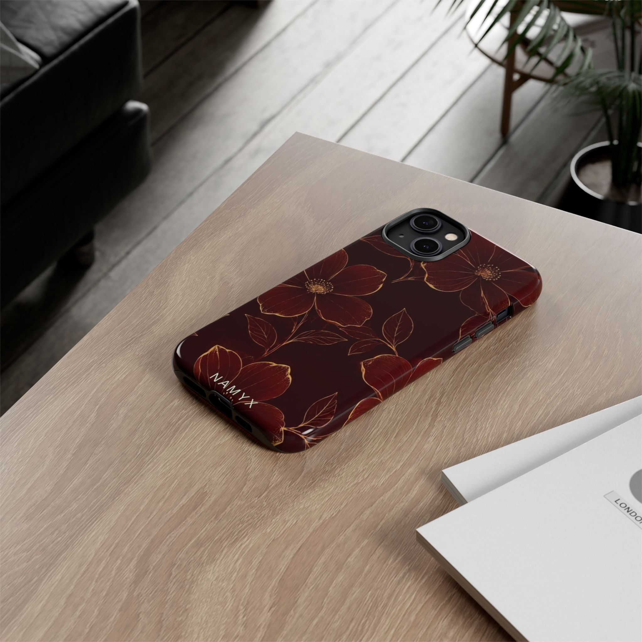 Floral Tough Case — Dark Red Botanical Phone Case