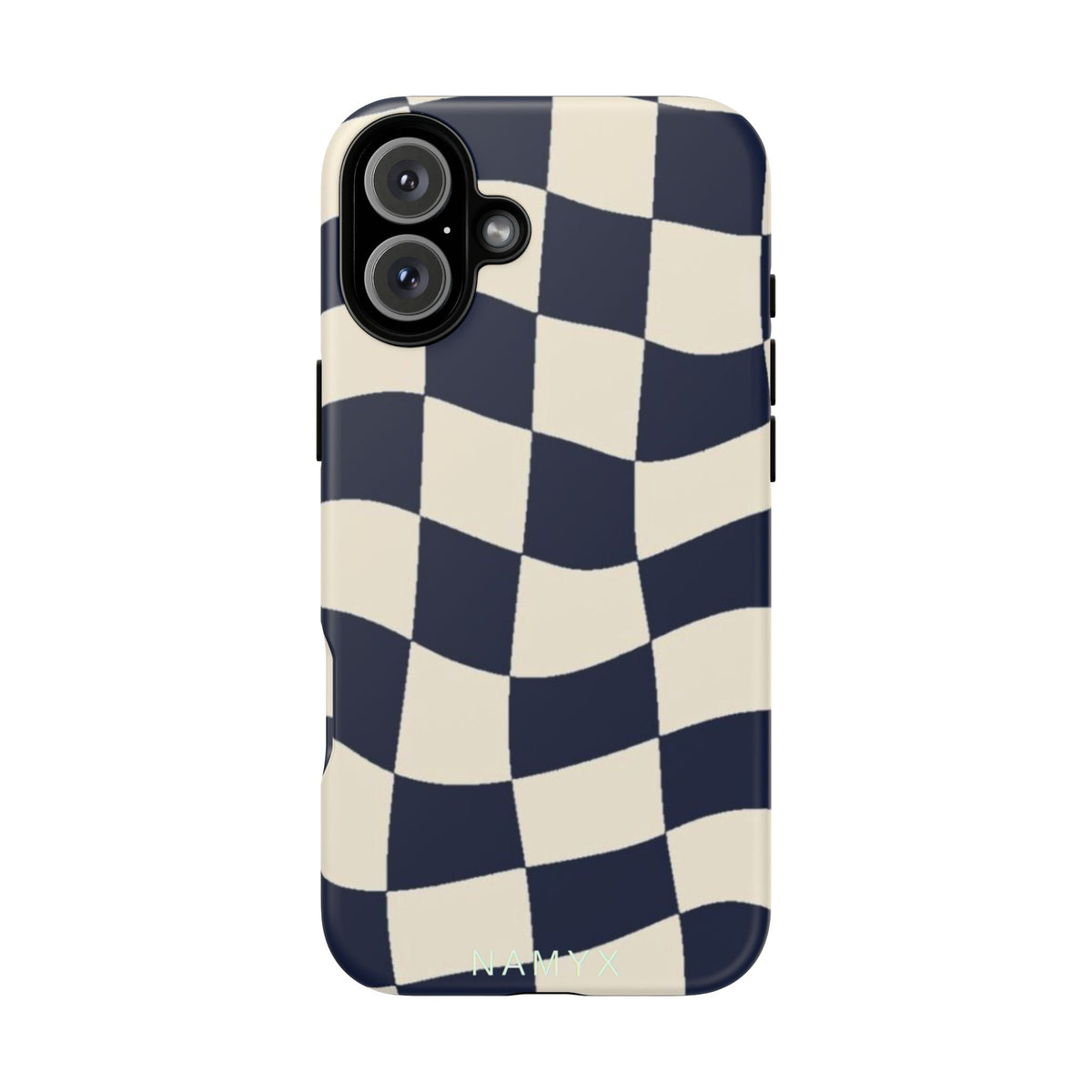 Wavy Checkered Phone Case – Retro Navy Racing Pattern Tough Case