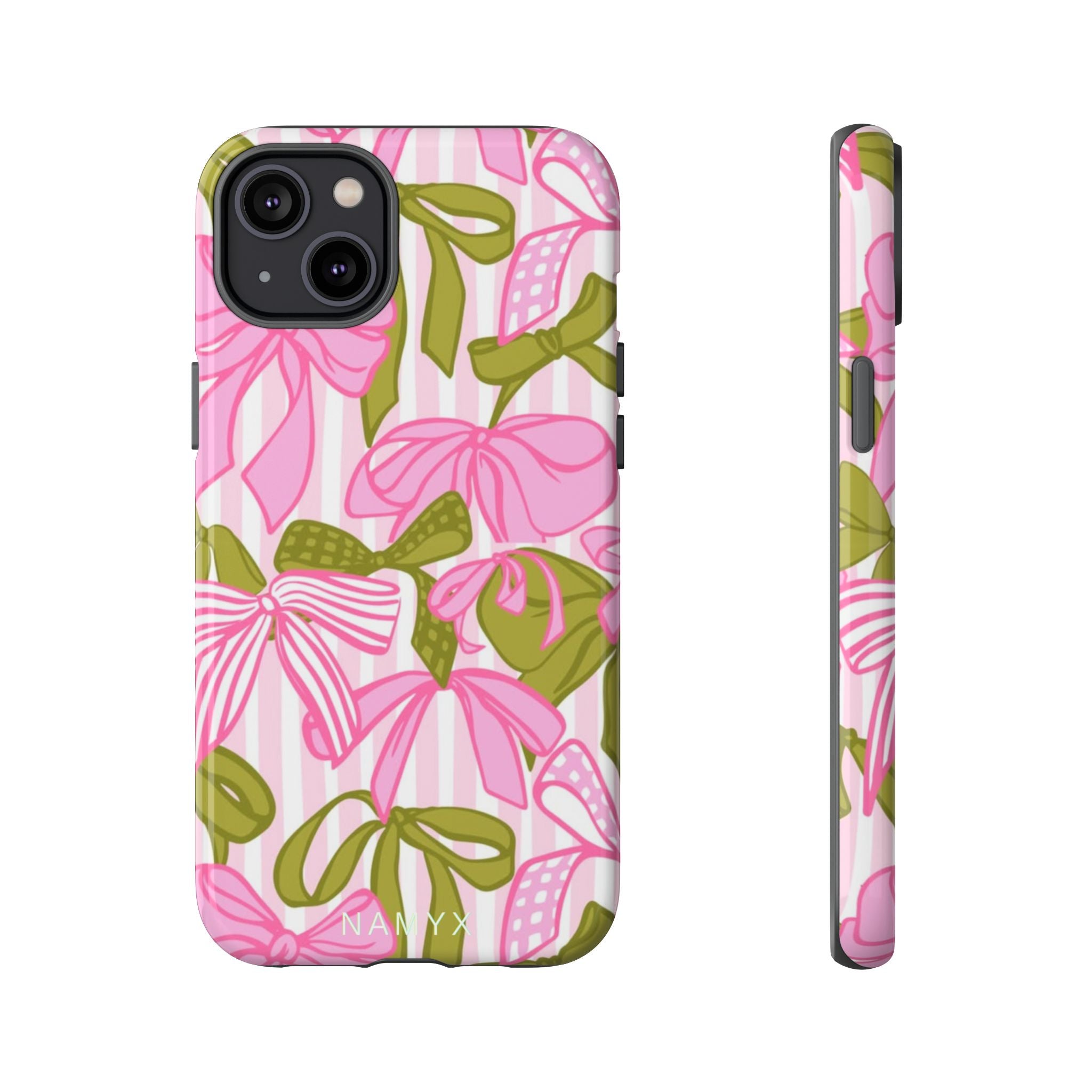 Bow Pattern Tough Case - Pink & Olive Floral Phone Cover
