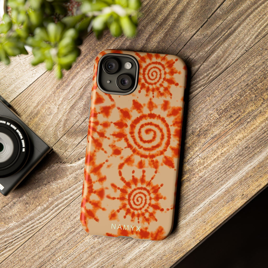 Tie-Dye Spiral Tough Phone Case — Orange Retro Protective Case