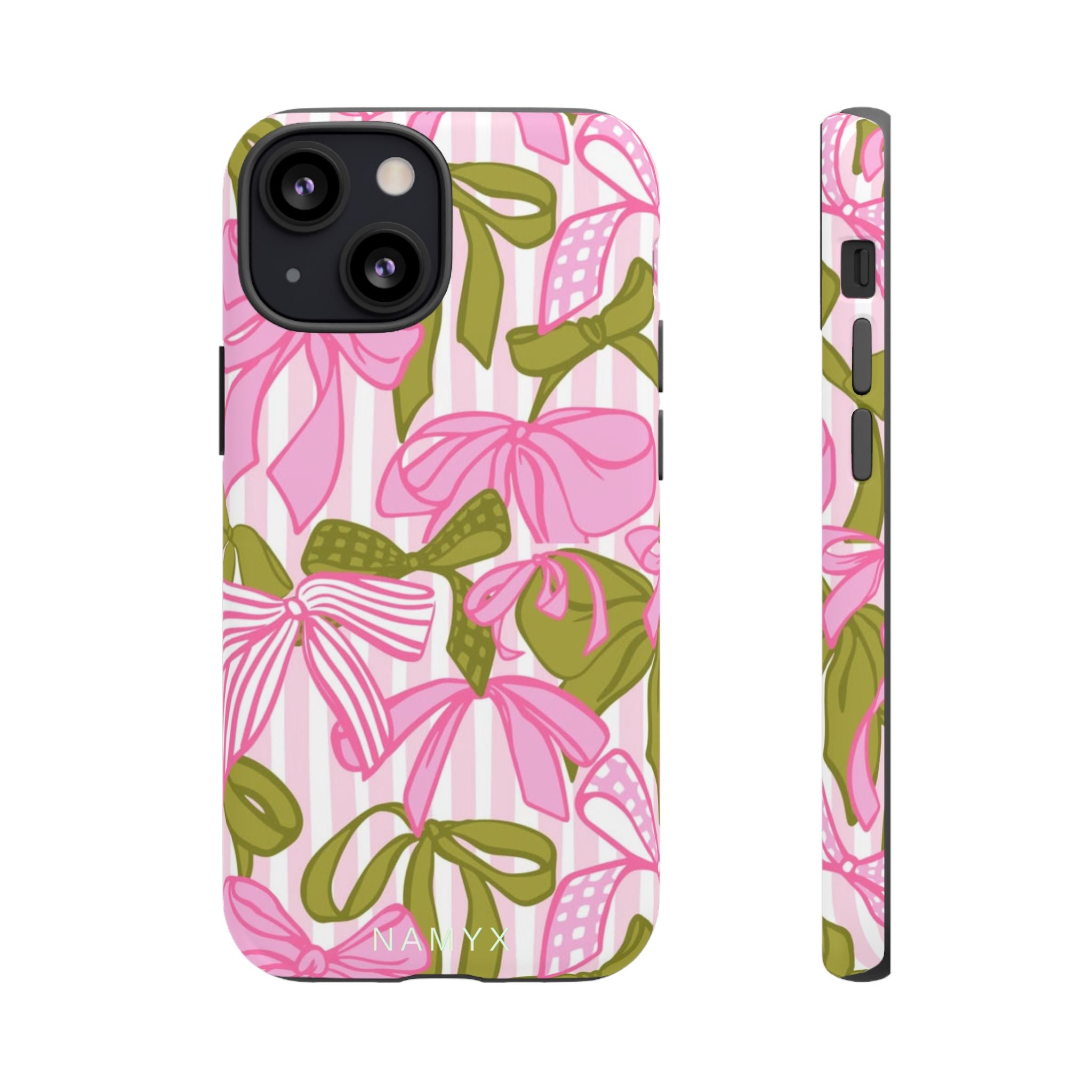 Bow Pattern Tough Case - Pink & Olive Floral Phone Cover