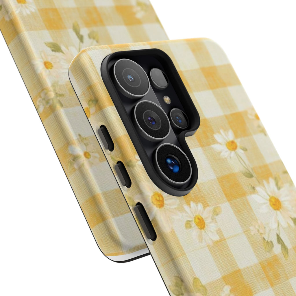 Daisy Gingham Tough Phone Case — Yellow Floral Protective Cover