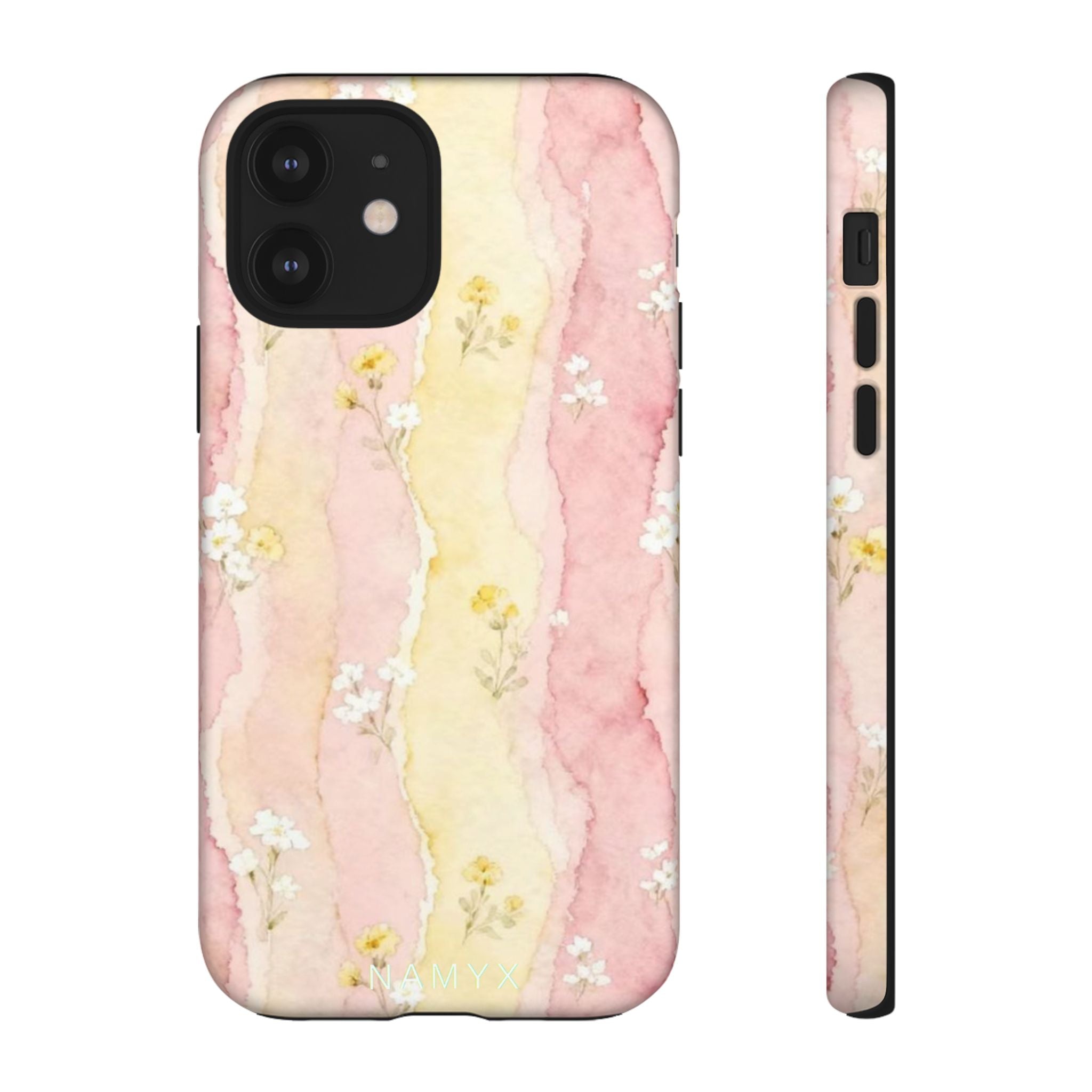 Floral Watercolor Tough Phone Case — Pink & Yellow Daisy Protective Cover