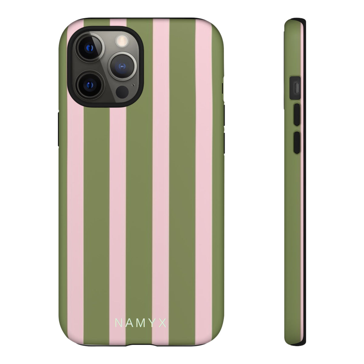 Striped Olive & Blush Tough Phone Case — Durable Protective Phone Cover