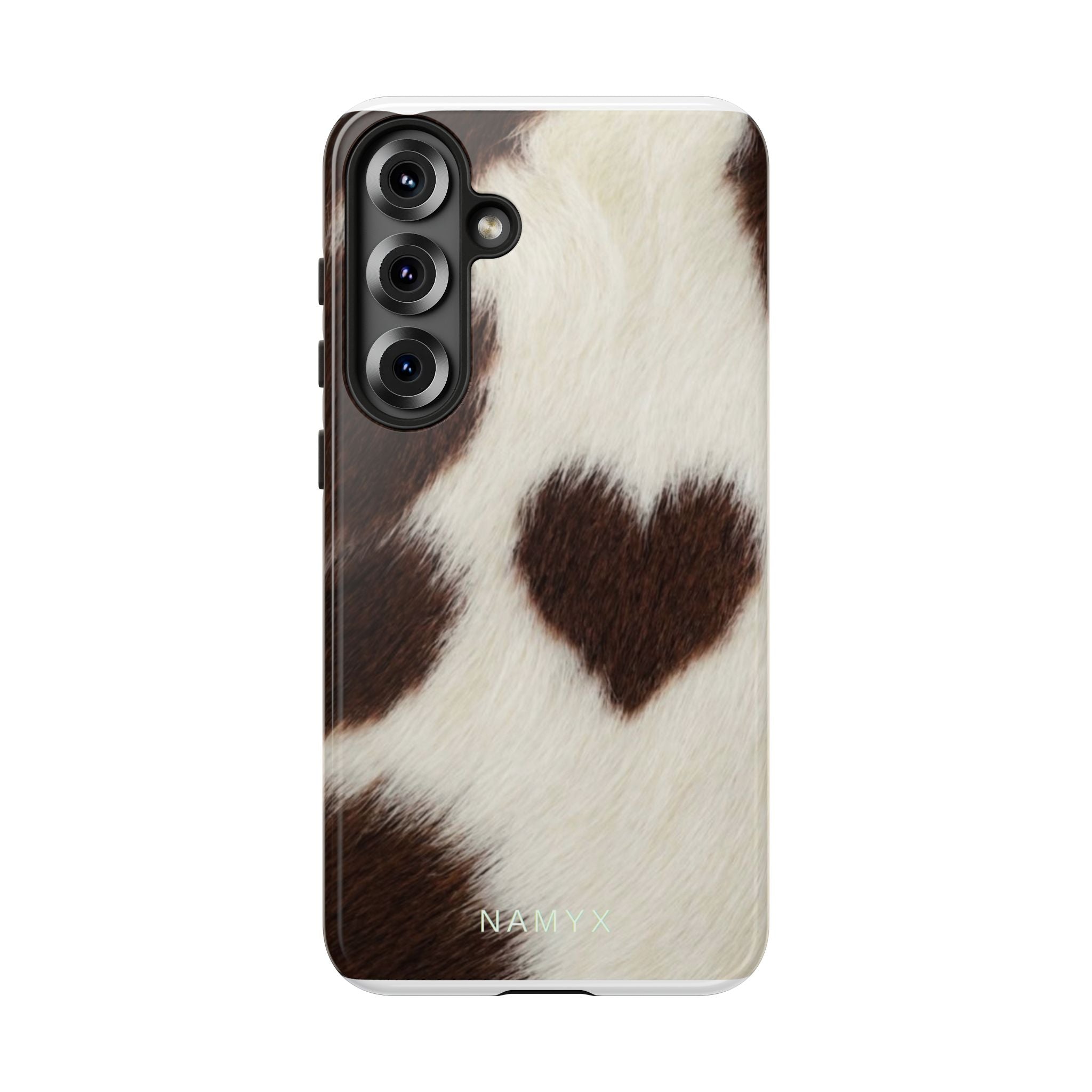 Cowhide Heart Phone Case — Cute Cow Print Protective iPhone Cover