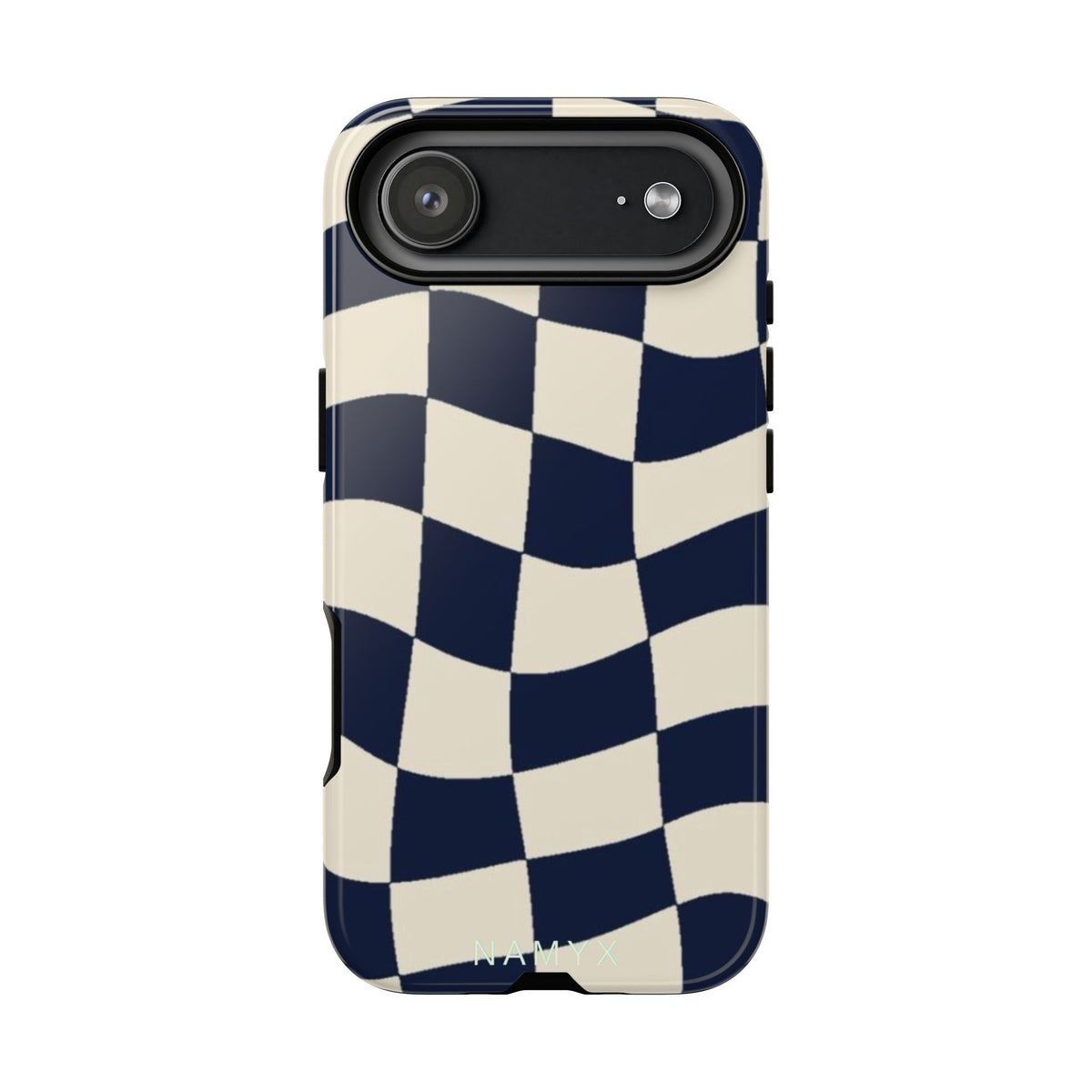 Wavy Checkered Phone Case – Retro Navy Racing Pattern Tough Case