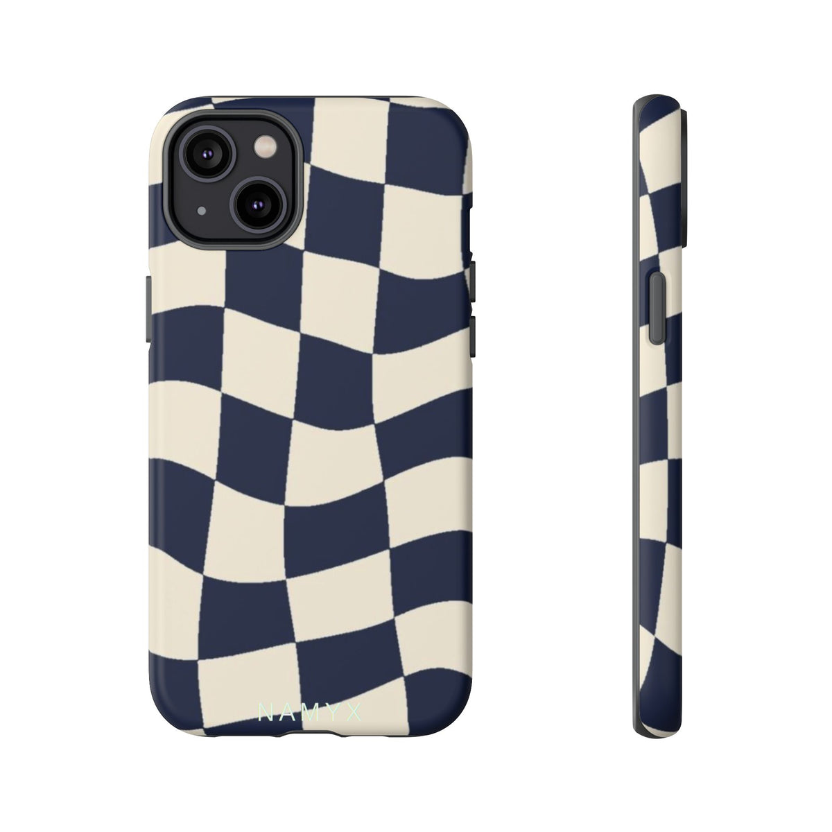 Wavy Checkered Phone Case – Retro Navy Racing Pattern Tough Case