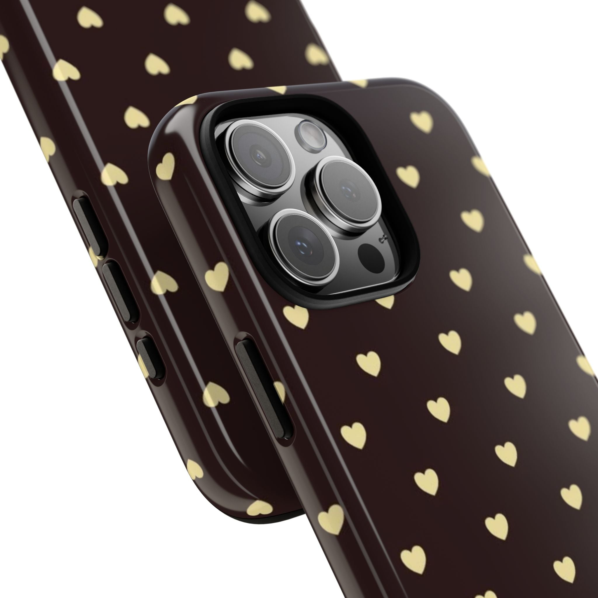 Tough Case — Brown Phone Case with Cream Heart Pattern