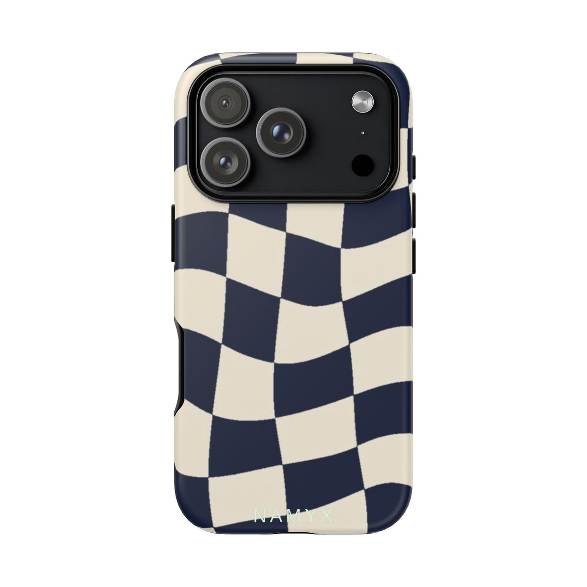 Wavy Checkered Phone Case – Retro Navy Racing Pattern Tough Case