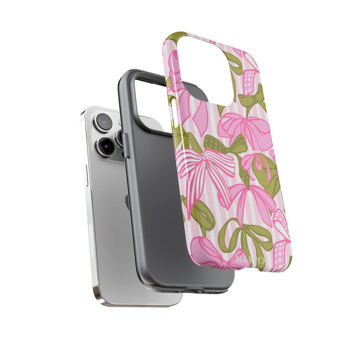 Bow Pattern Tough Case - Pink & Olive Floral Phone Cover