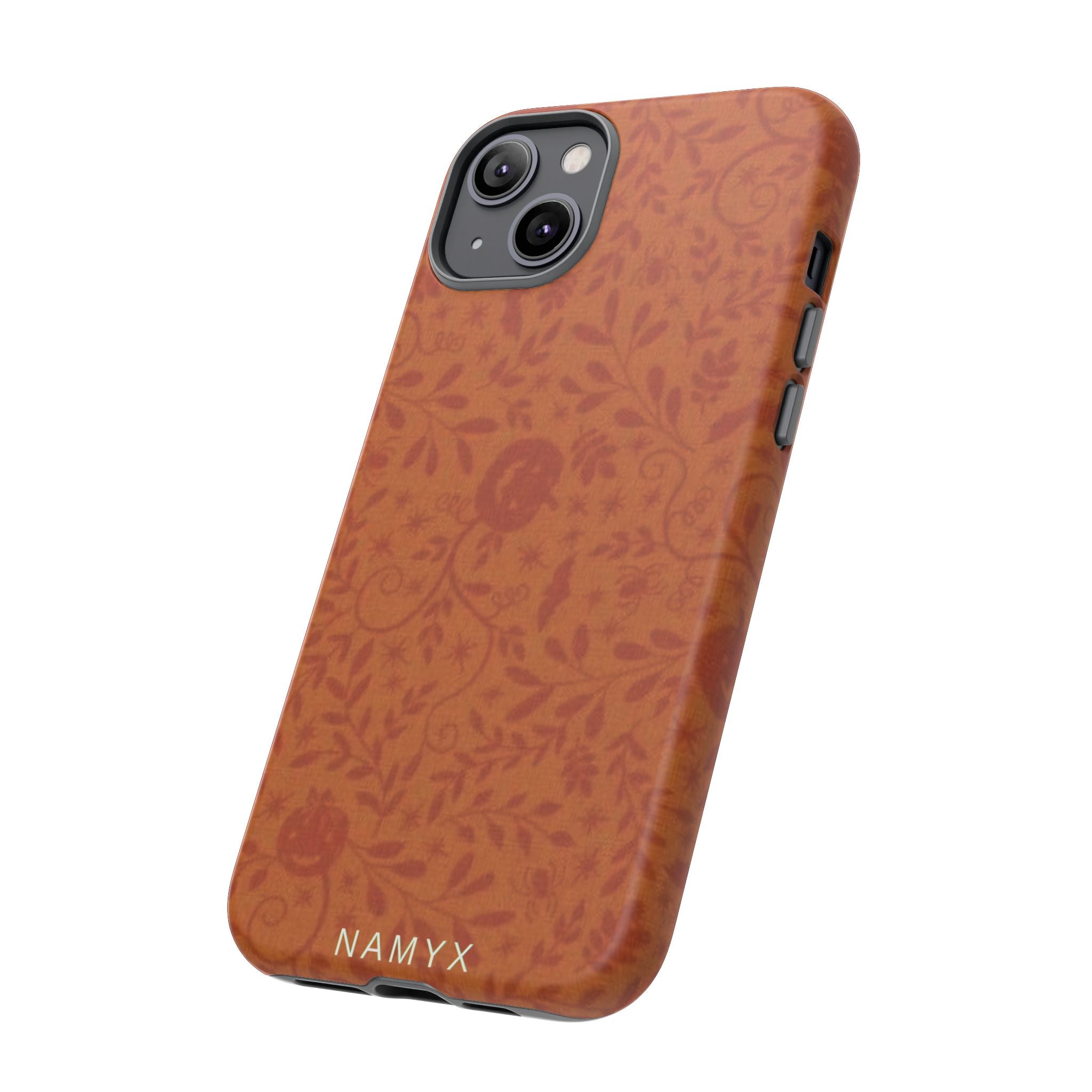 Floral Leather Phone Case — Rustic Orange Botanical Tough Case