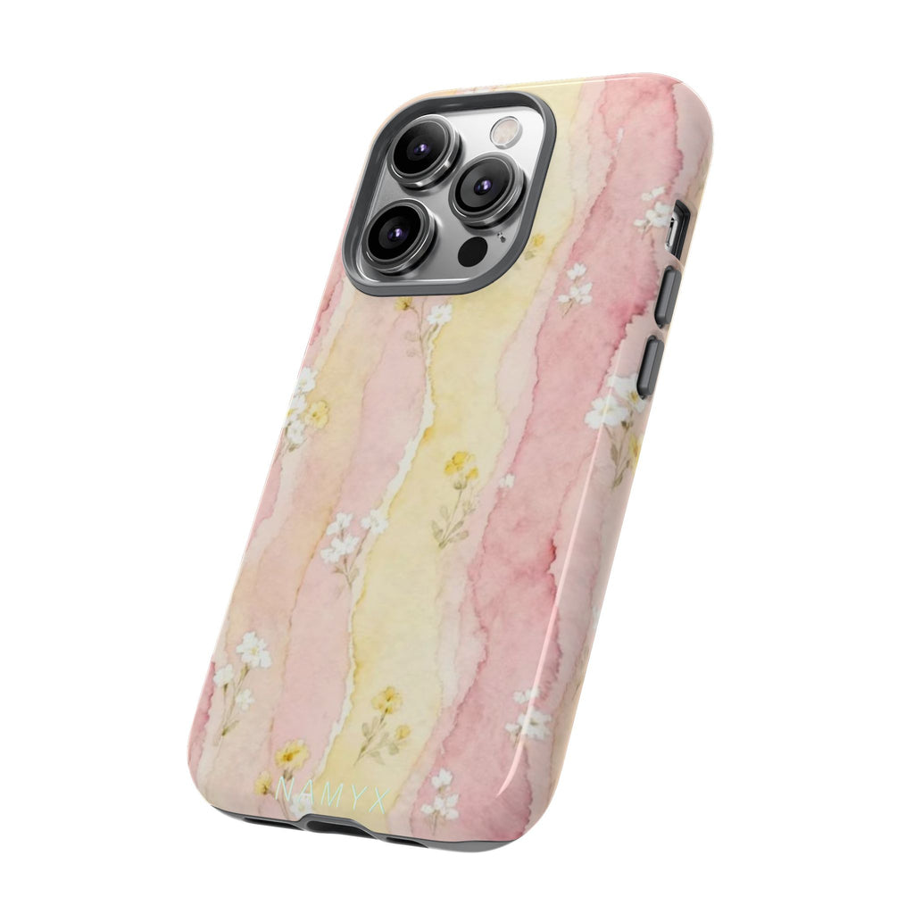 Floral Watercolor Tough Phone Case — Pink & Yellow Daisy Protective Cover
