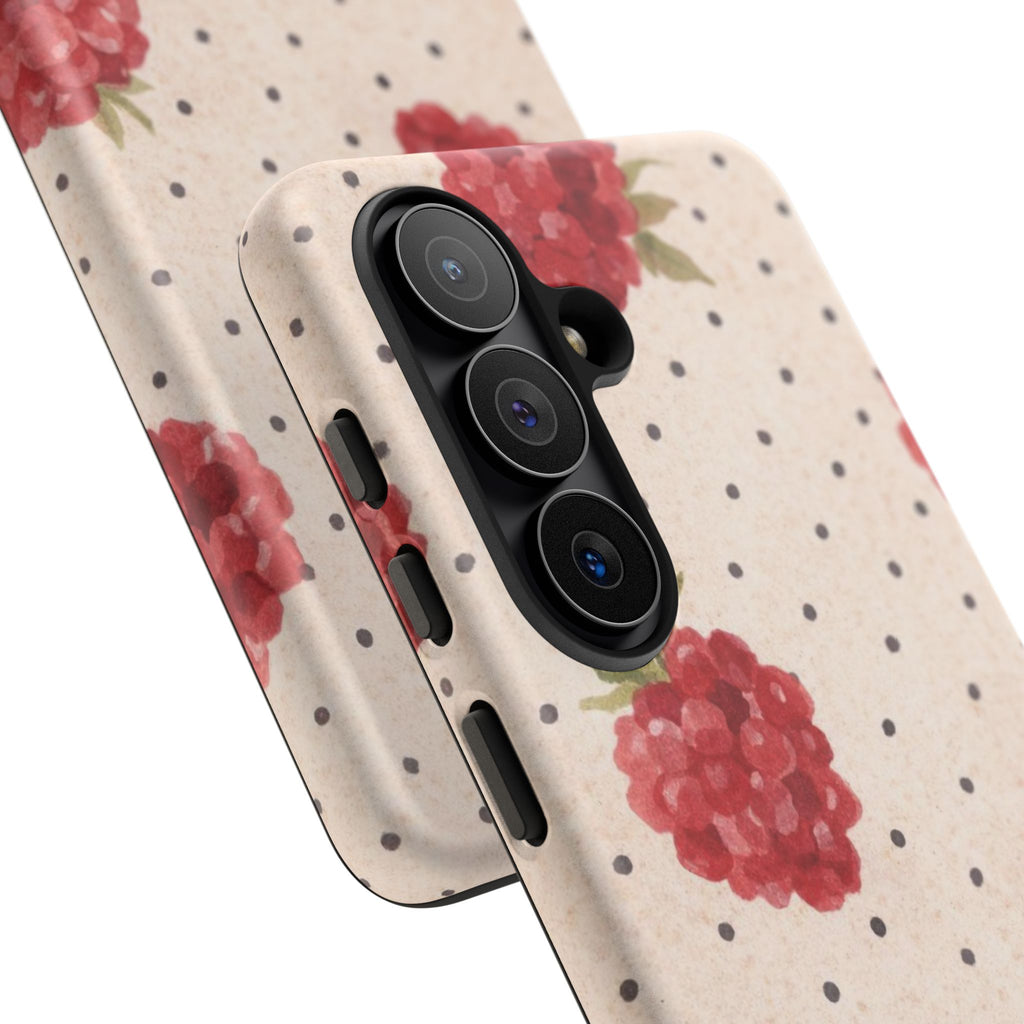 Raspberry Dotted Tough Phone Case — Vintage Floral Protective Cover