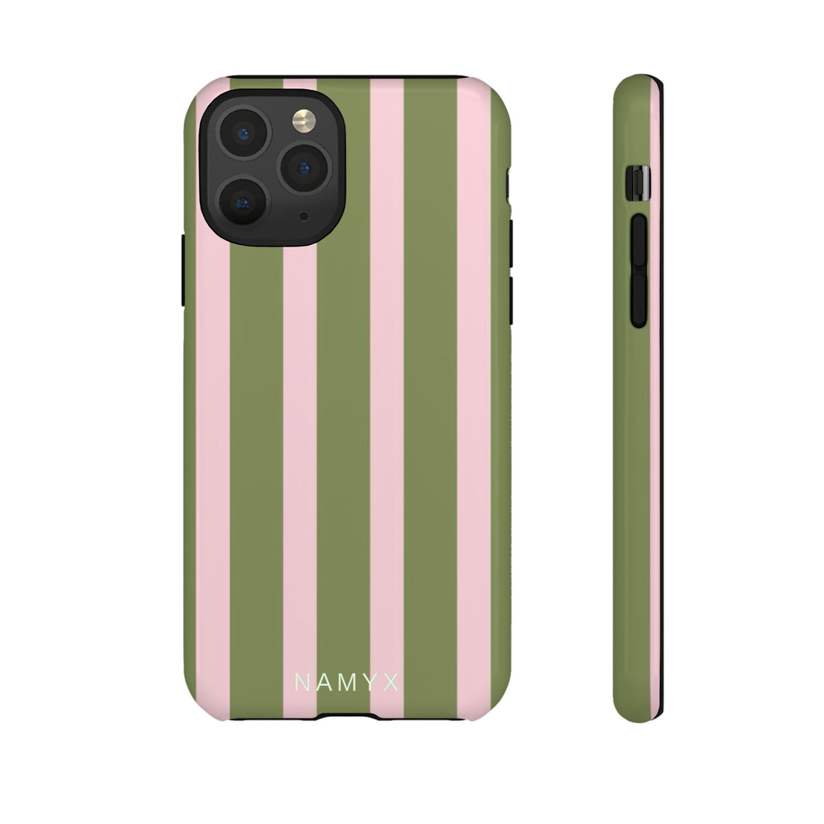 Striped Olive & Blush Tough Phone Case — Durable Protective Phone Cover