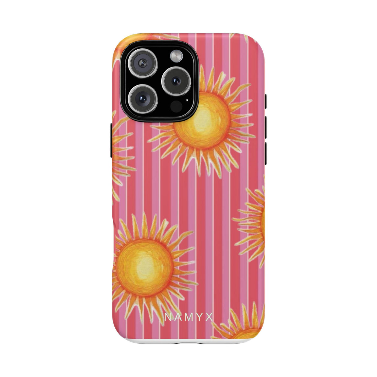 Sunburst Stripe Tough Phone Case — Bright Yellow Sun Pattern on Pink