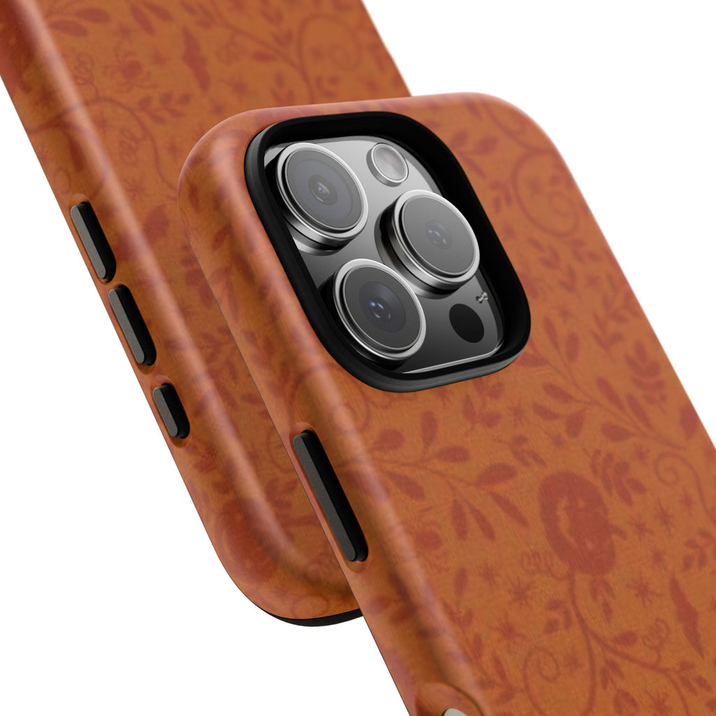 Floral Leather Phone Case — Rustic Orange Botanical Tough Case