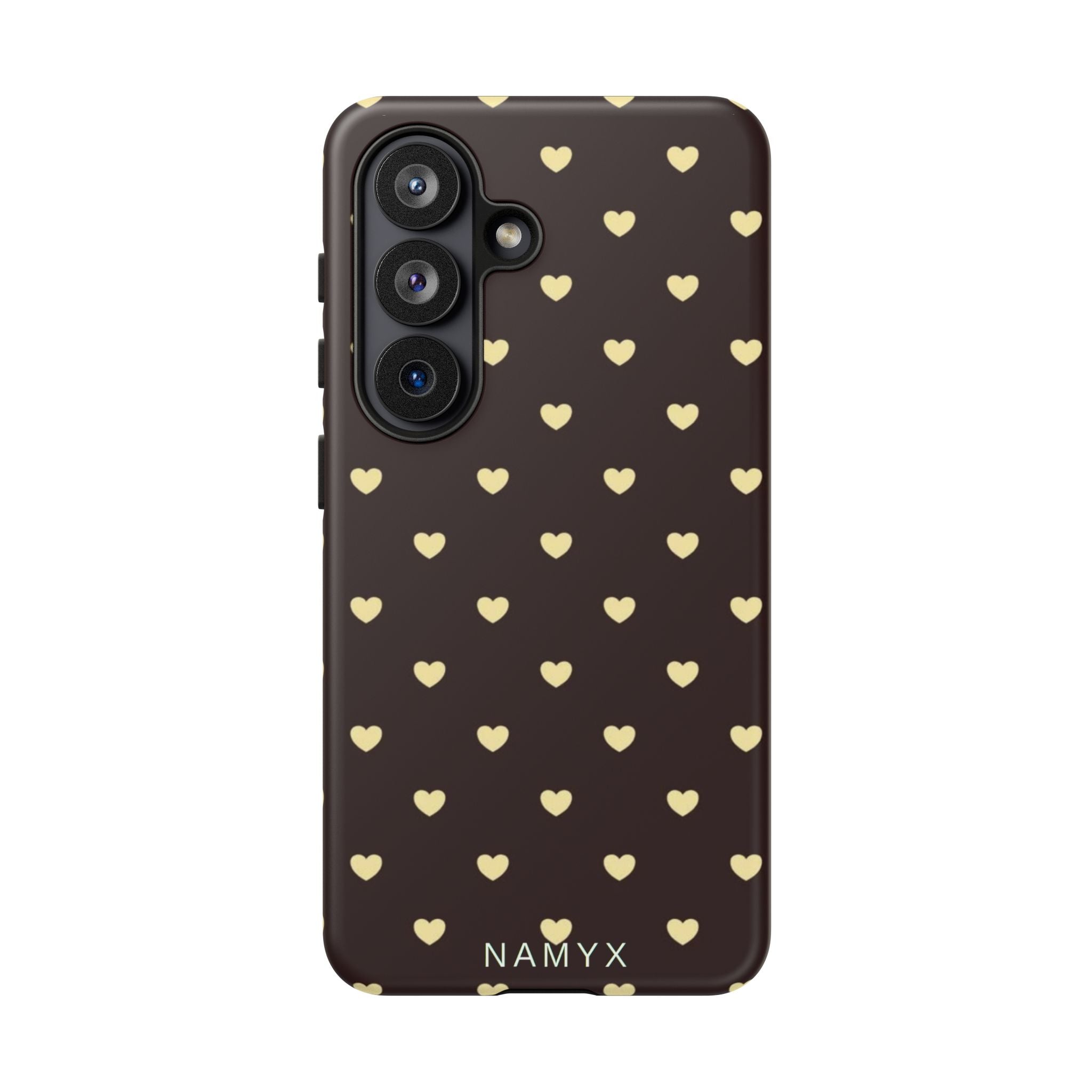 Tough Case — Brown Phone Case with Cream Heart Pattern