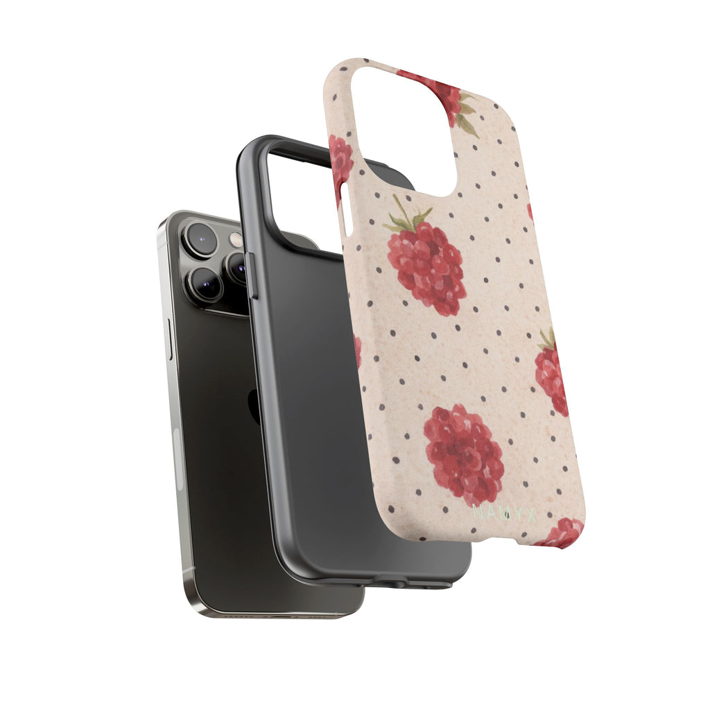Raspberry Dotted Tough Phone Case — Vintage Floral Protective Cover