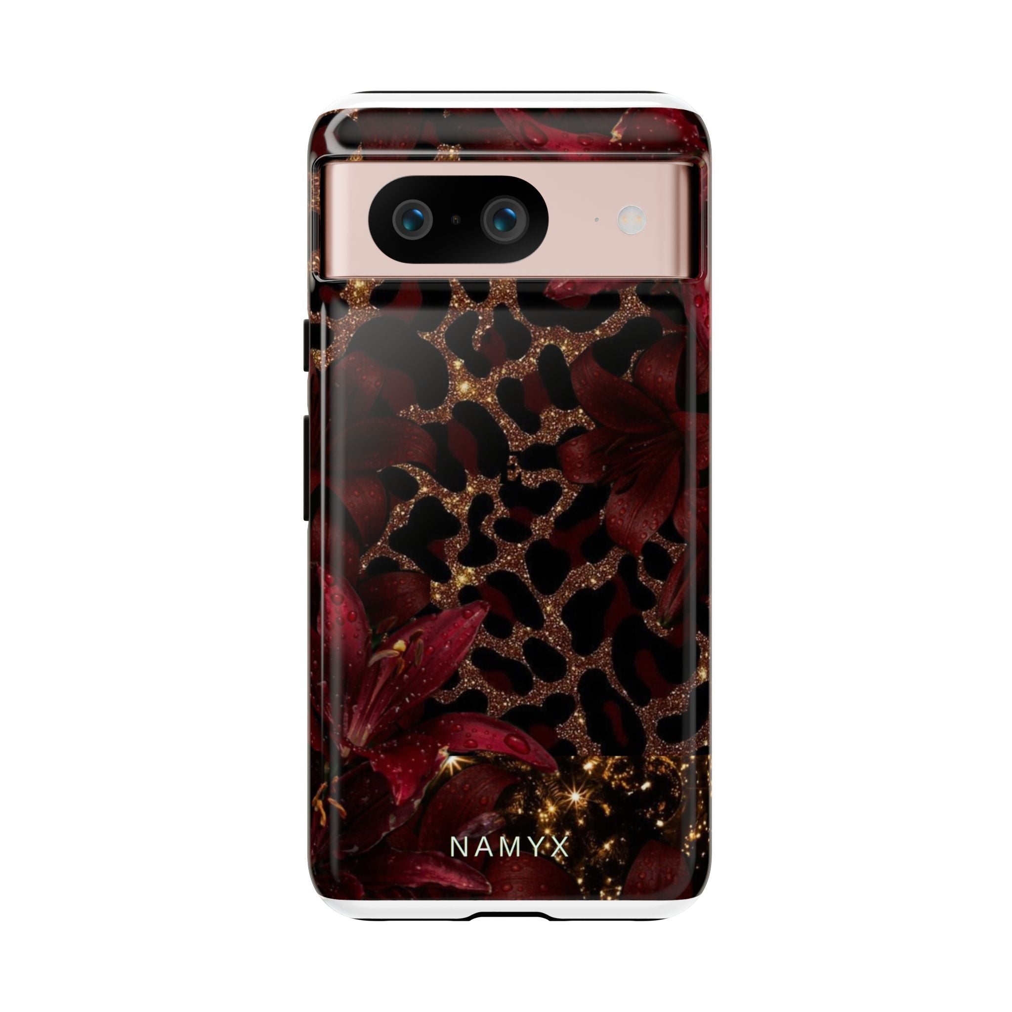 Protective Phone Case — Burgundy Floral & Gold Leopard Print Tough Case