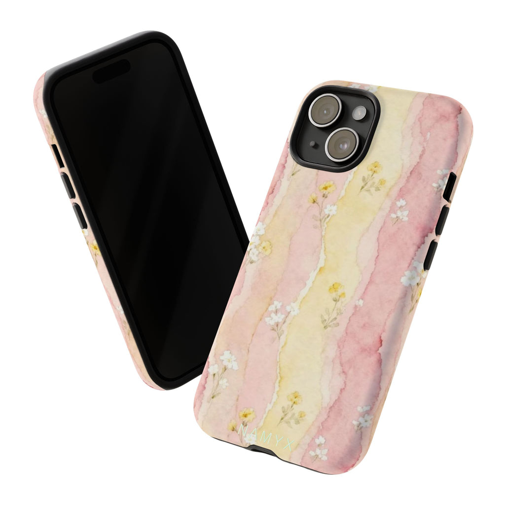 Floral Watercolor Tough Phone Case — Pink & Yellow Daisy Protective Cover
