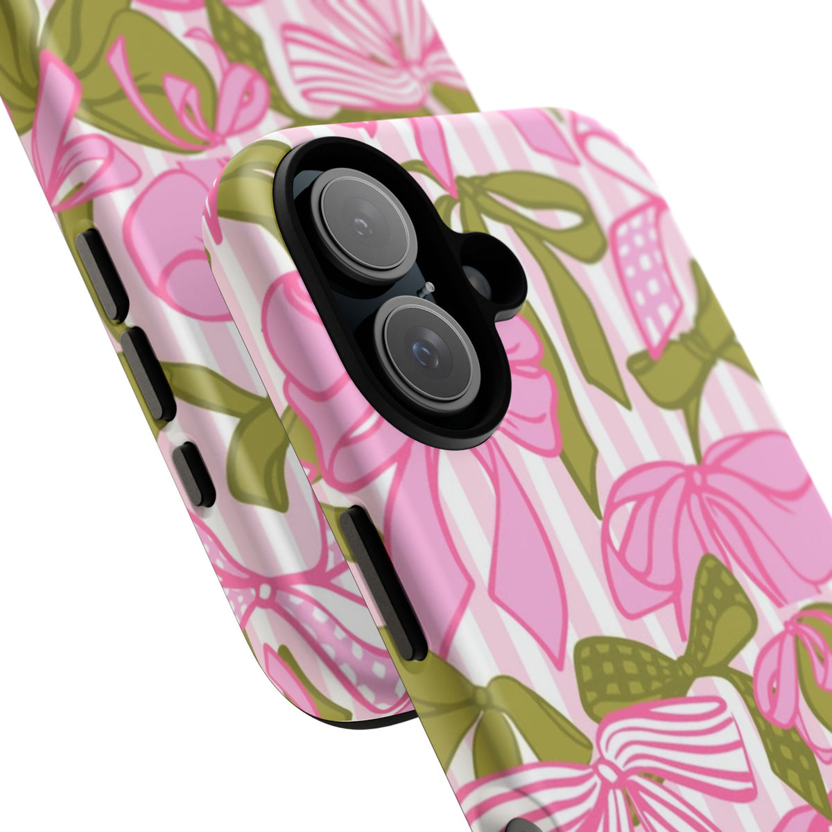 Bow Pattern Tough Case - Pink & Olive Floral Phone Cover