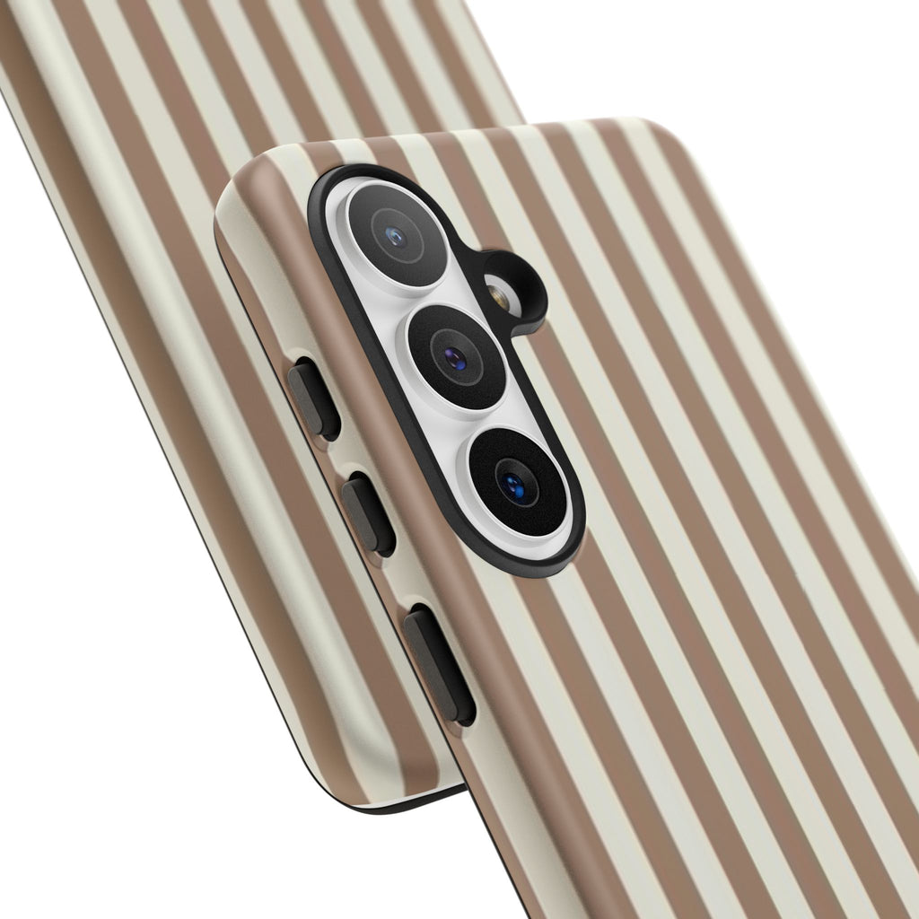 Striped Beige Phone Case — Classic Vertical Brown & Cream Stripe Tough Case