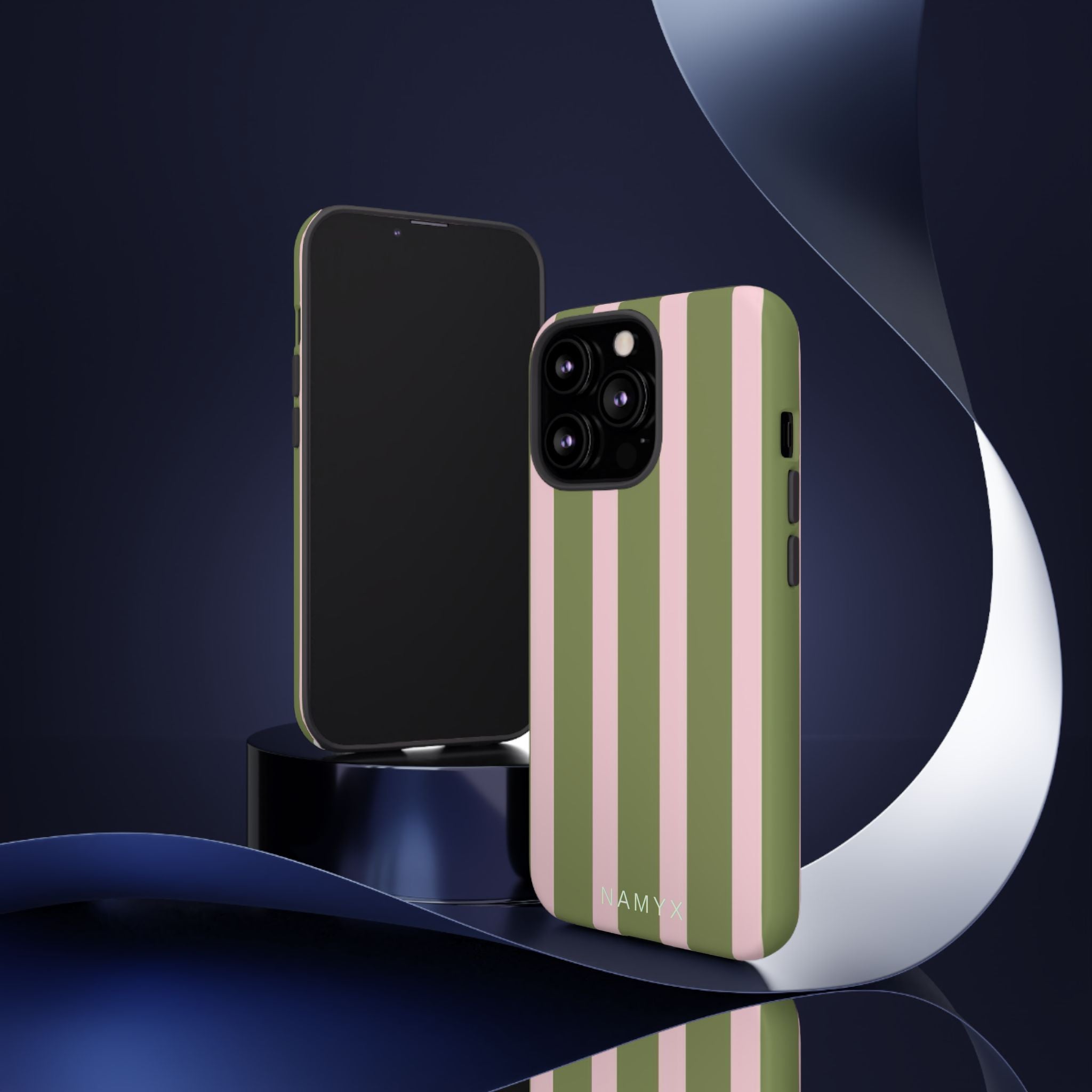 Striped Olive & Blush Tough Phone Case — Durable Protective Phone Cover