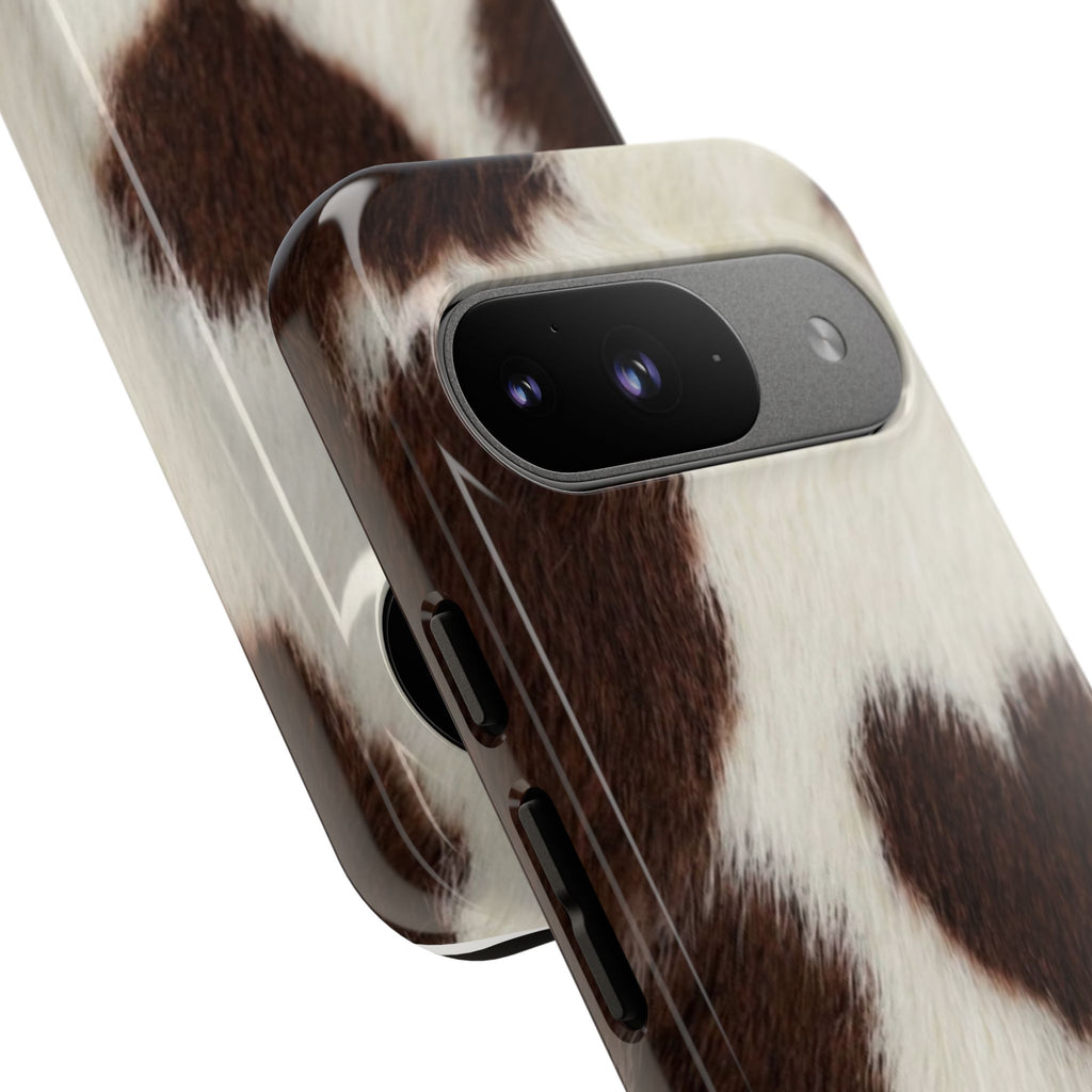 Cowhide Heart Phone Case — Cute Cow Print Protective iPhone Cover