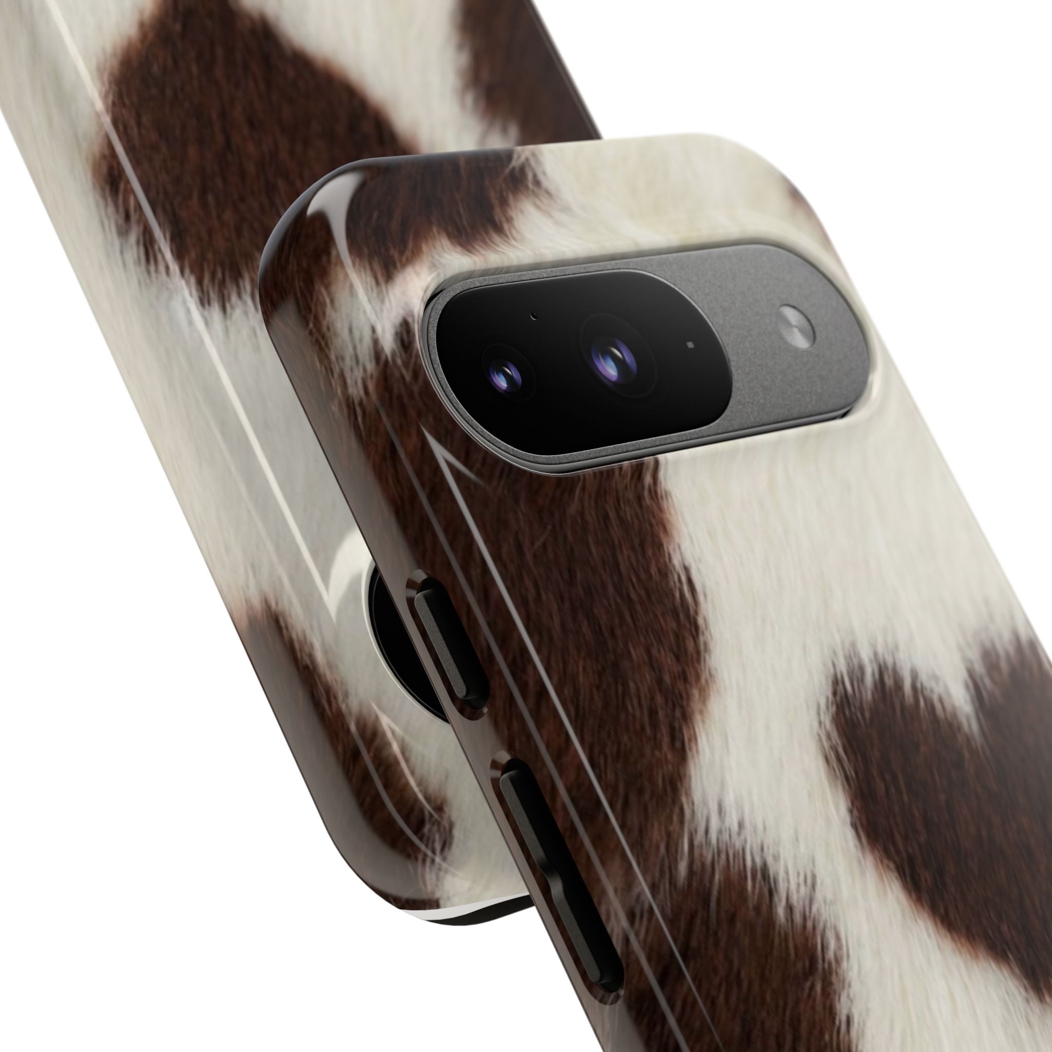 Cowhide Heart Phone Case — Cute Cow Print Protective iPhone Cover